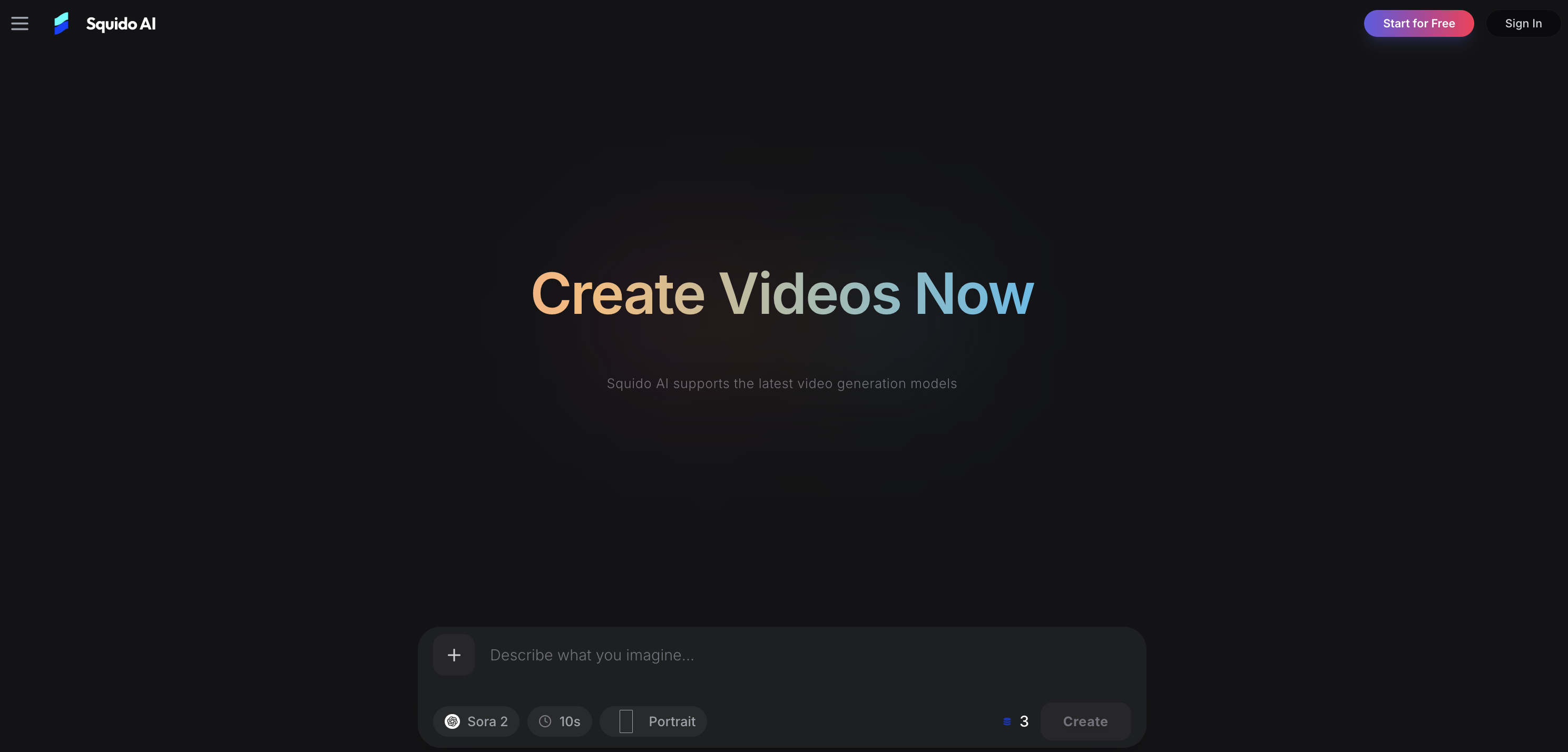 Squido AI - Video Generator - Screenshot showing the interface and features of this AI tool