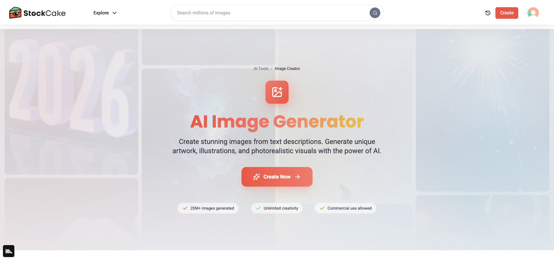 StockCake - Screenshot showing the interface and features of this AI tool