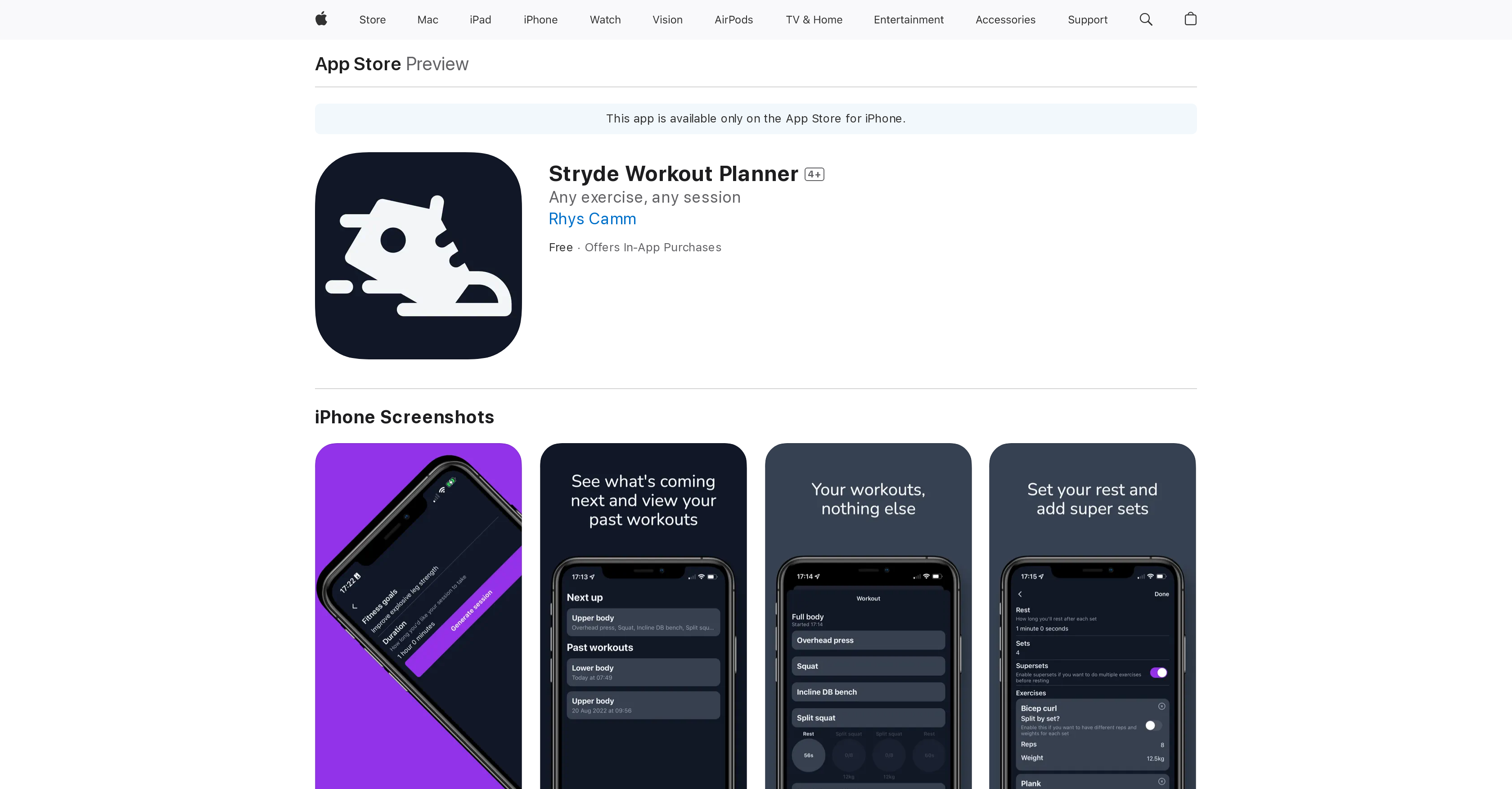 Stryde Workout Planner - Screenshot showing the interface and features of this AI tool