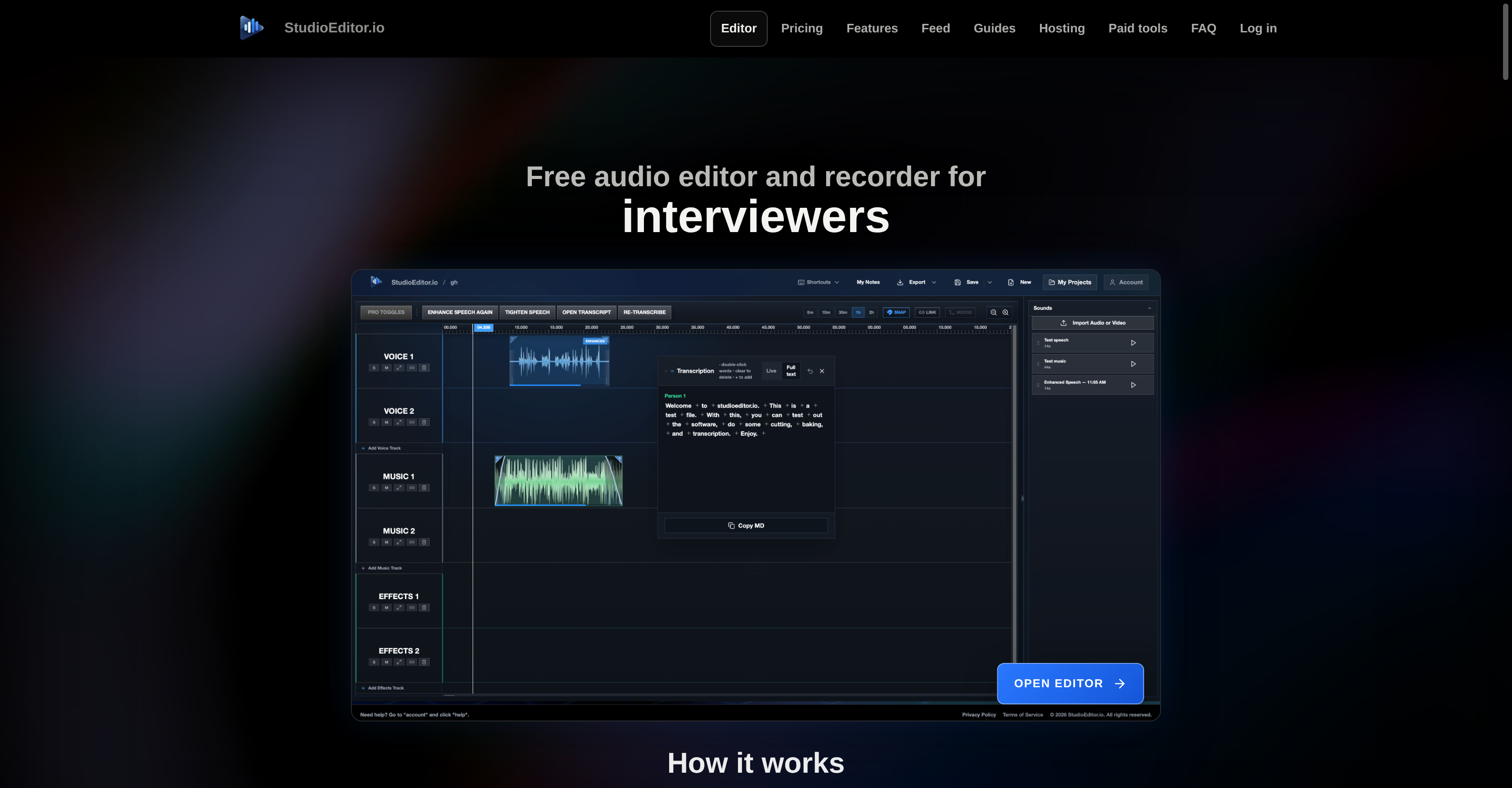 StudioEditor.io - Screenshot showing the interface and features of this AI tool