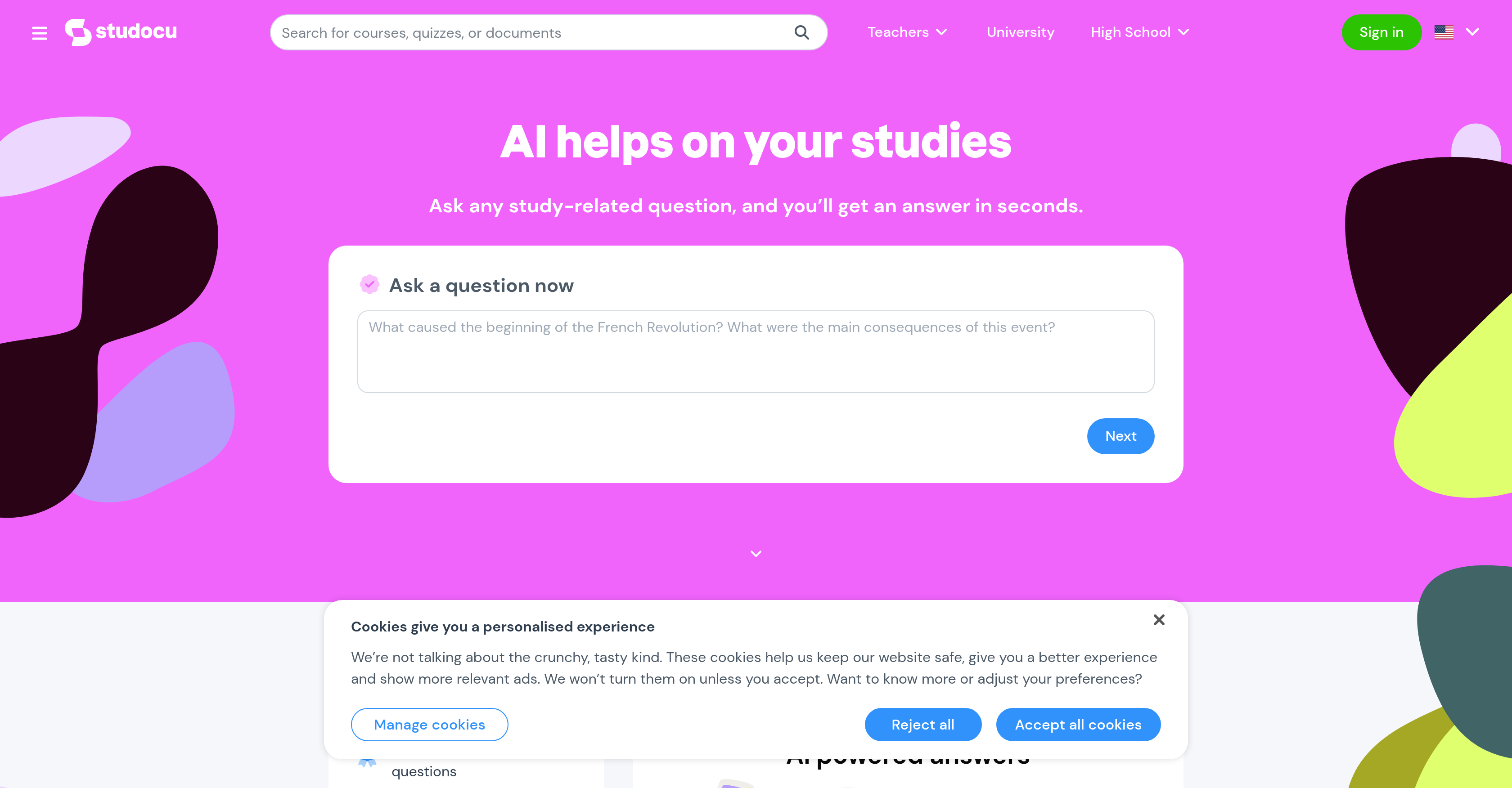 Studocu Ask AI - Screenshot showing the interface and features of this AI tool