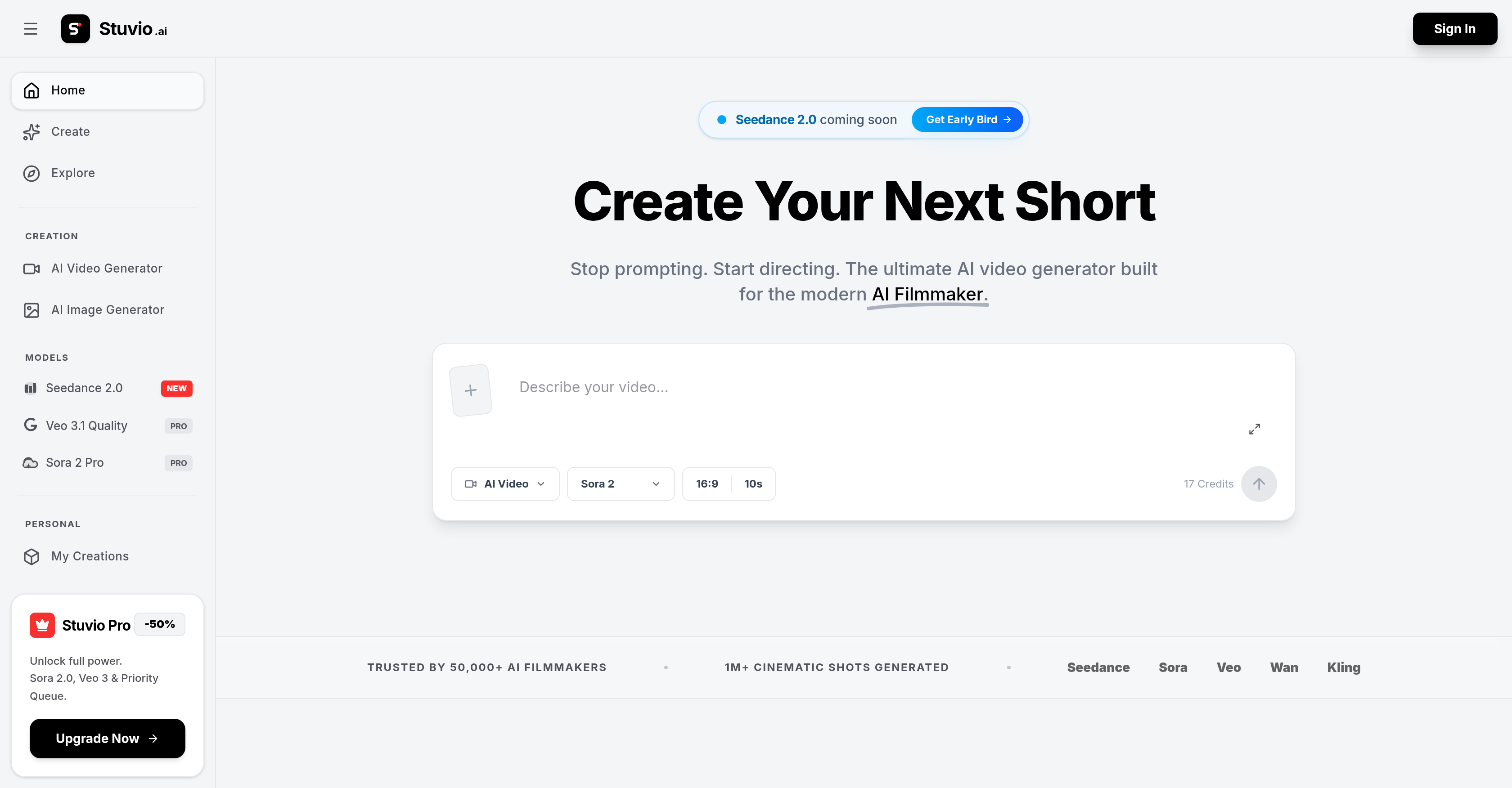 Stuvio - Screenshot showing the interface and features of this AI tool