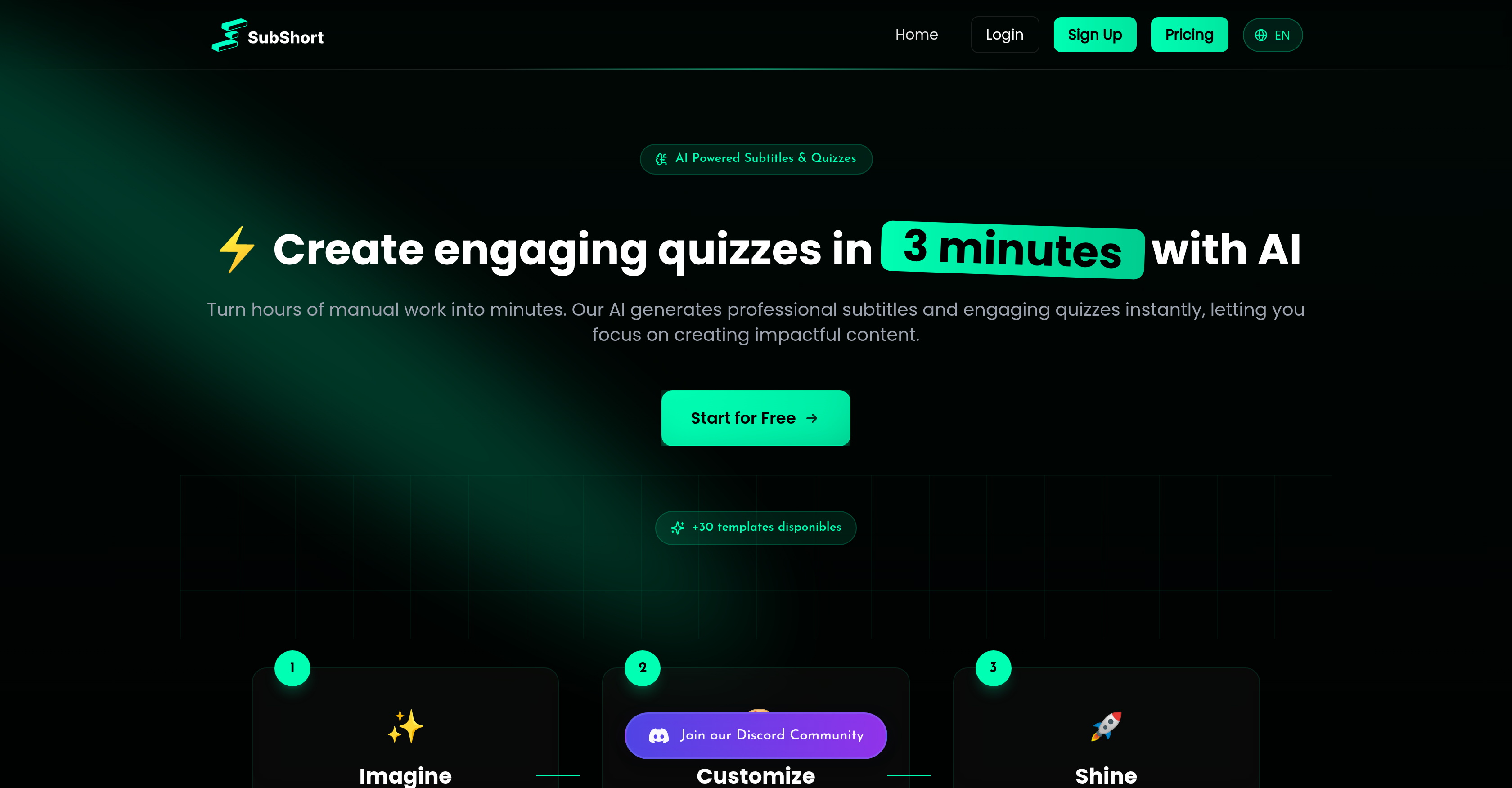 SubShort - Screenshot showing the interface and features of this AI tool