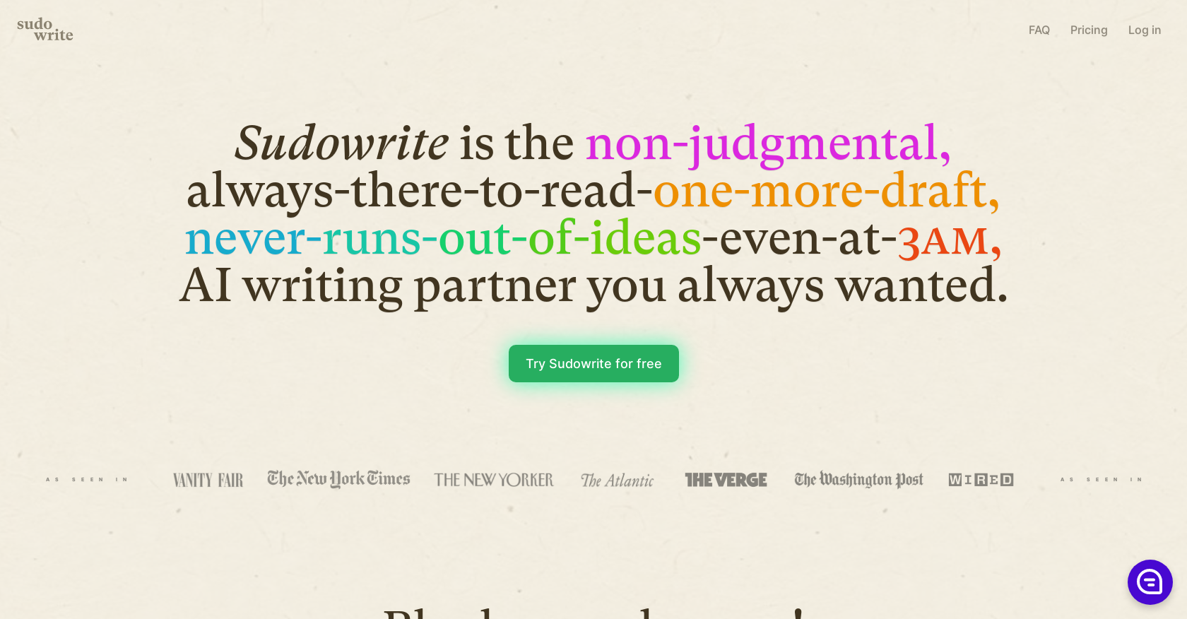Sudowrite - Screenshot showing the interface and features of this AI tool