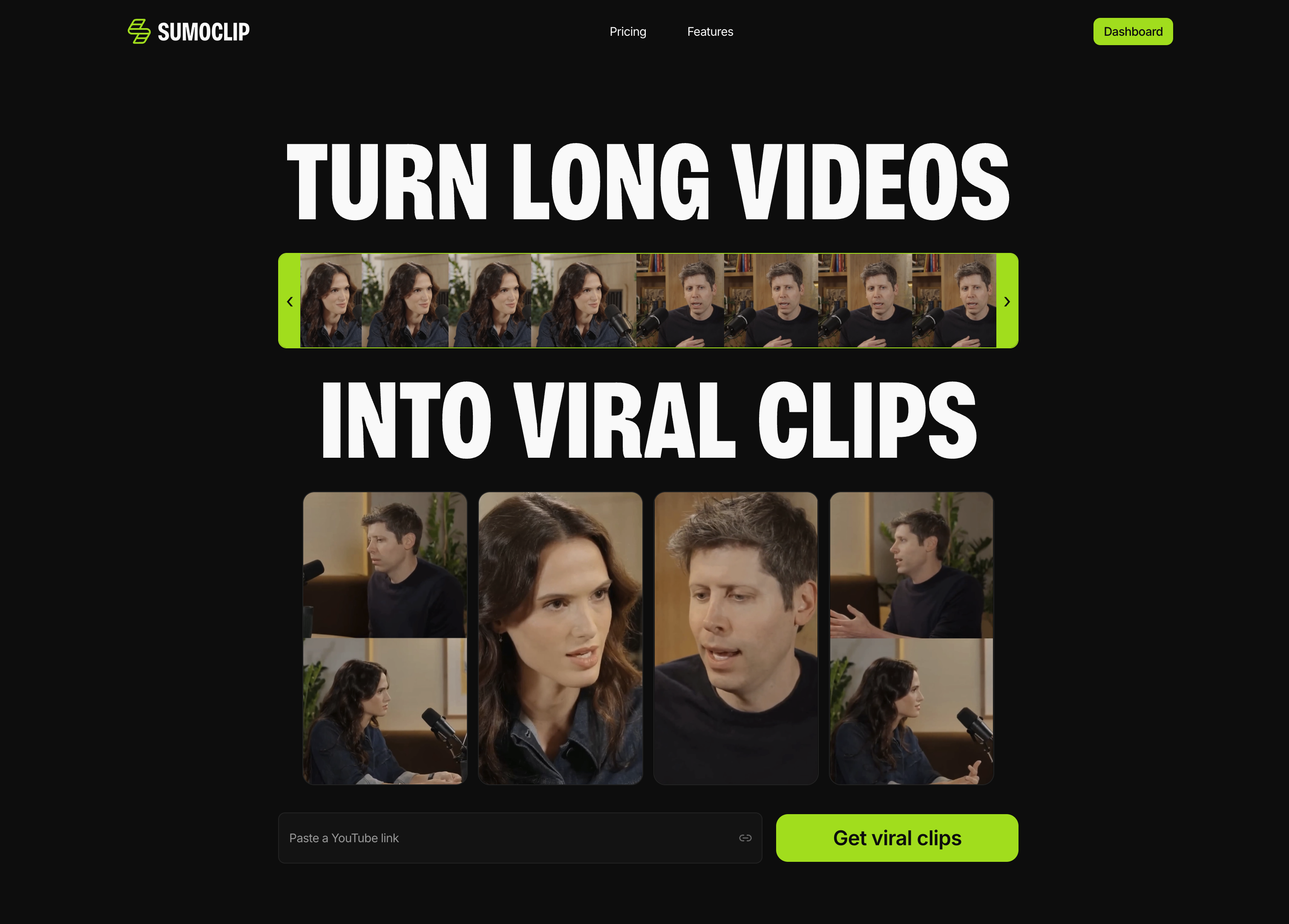 Sumoclip - Screenshot showing the interface and features of this AI tool