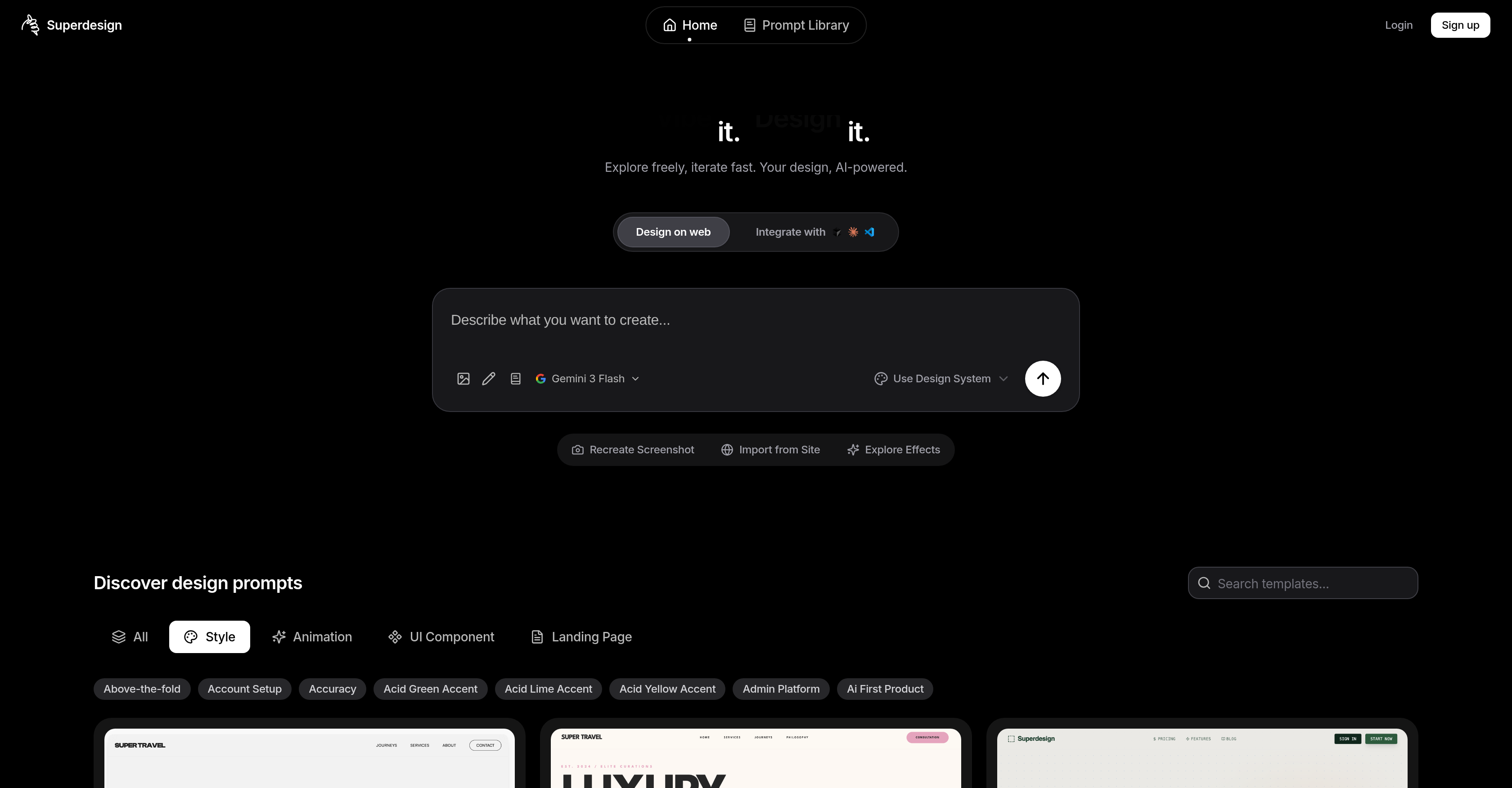 Superdesign - Screenshot showing the interface and features of this AI tool