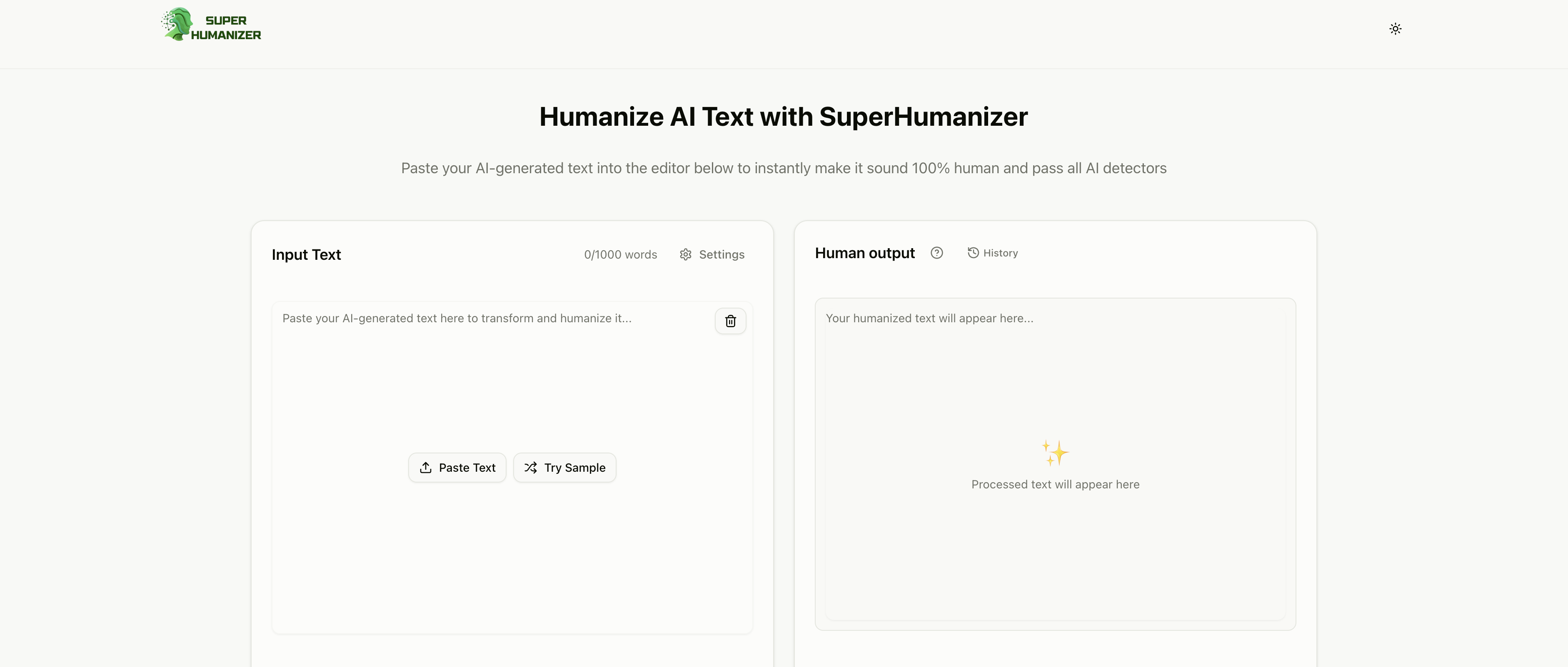 SuperHumanizer - Screenshot showing the interface and features of this AI tool