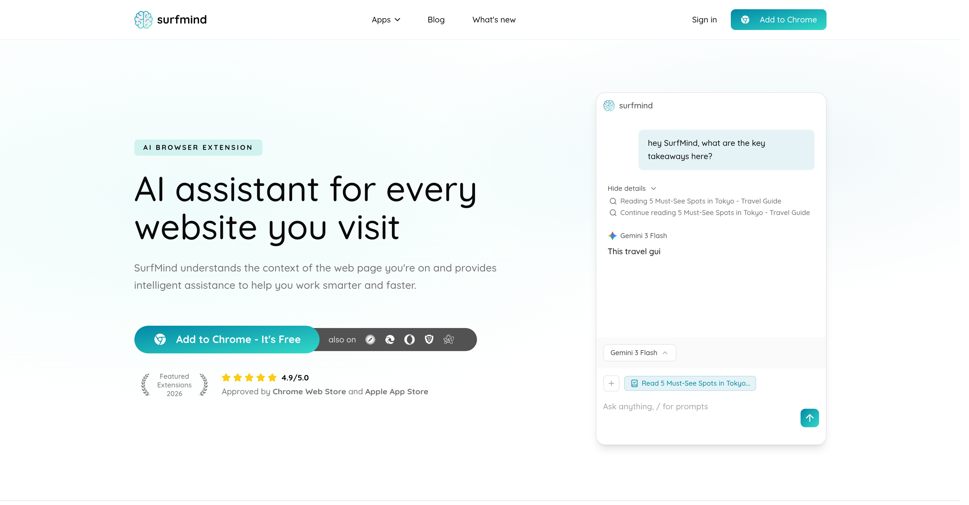 SurfMind - Screenshot showing the interface and features of this AI tool
