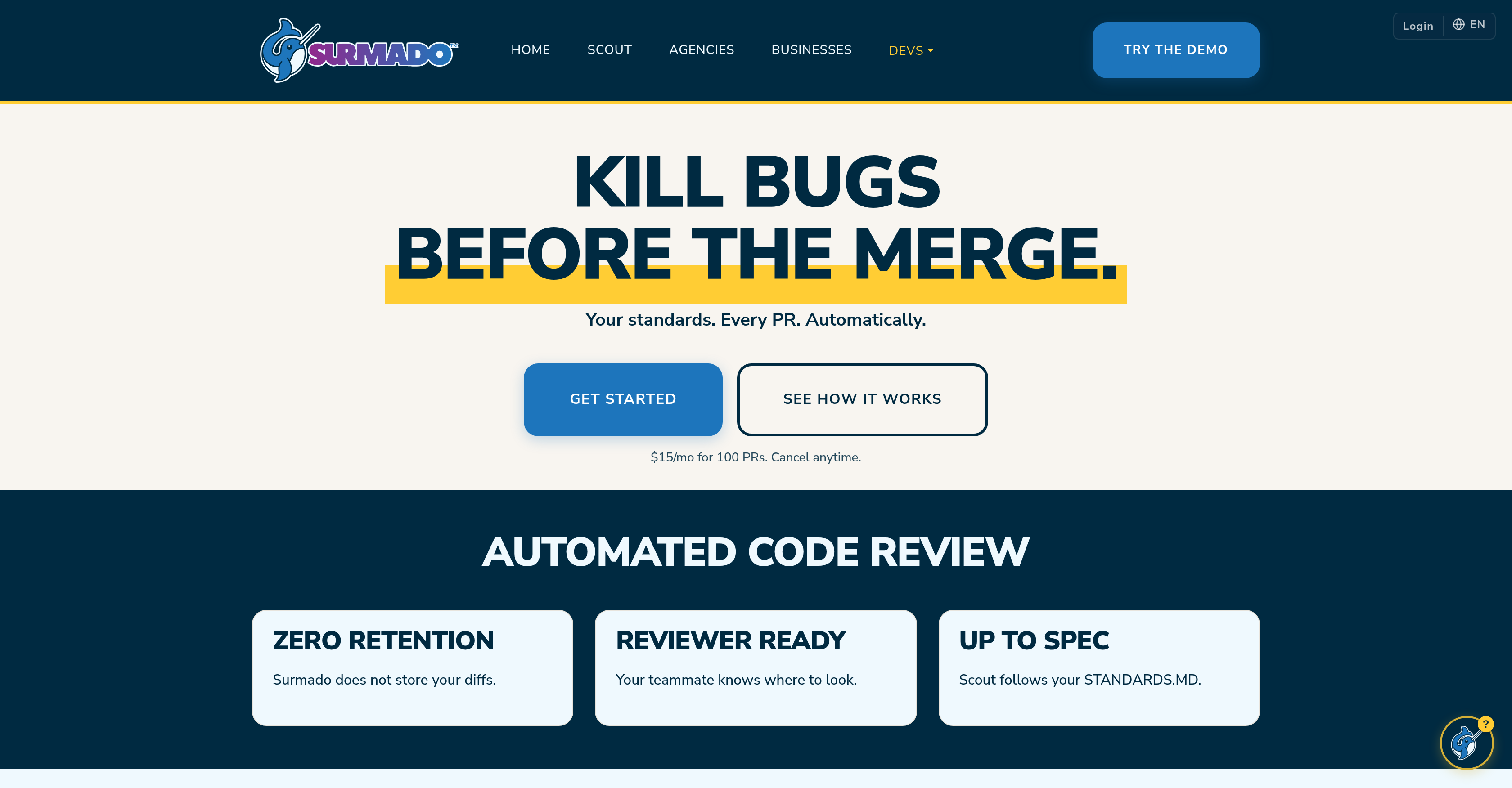 Surmado Code Review - Screenshot showing the interface and features of this AI tool
