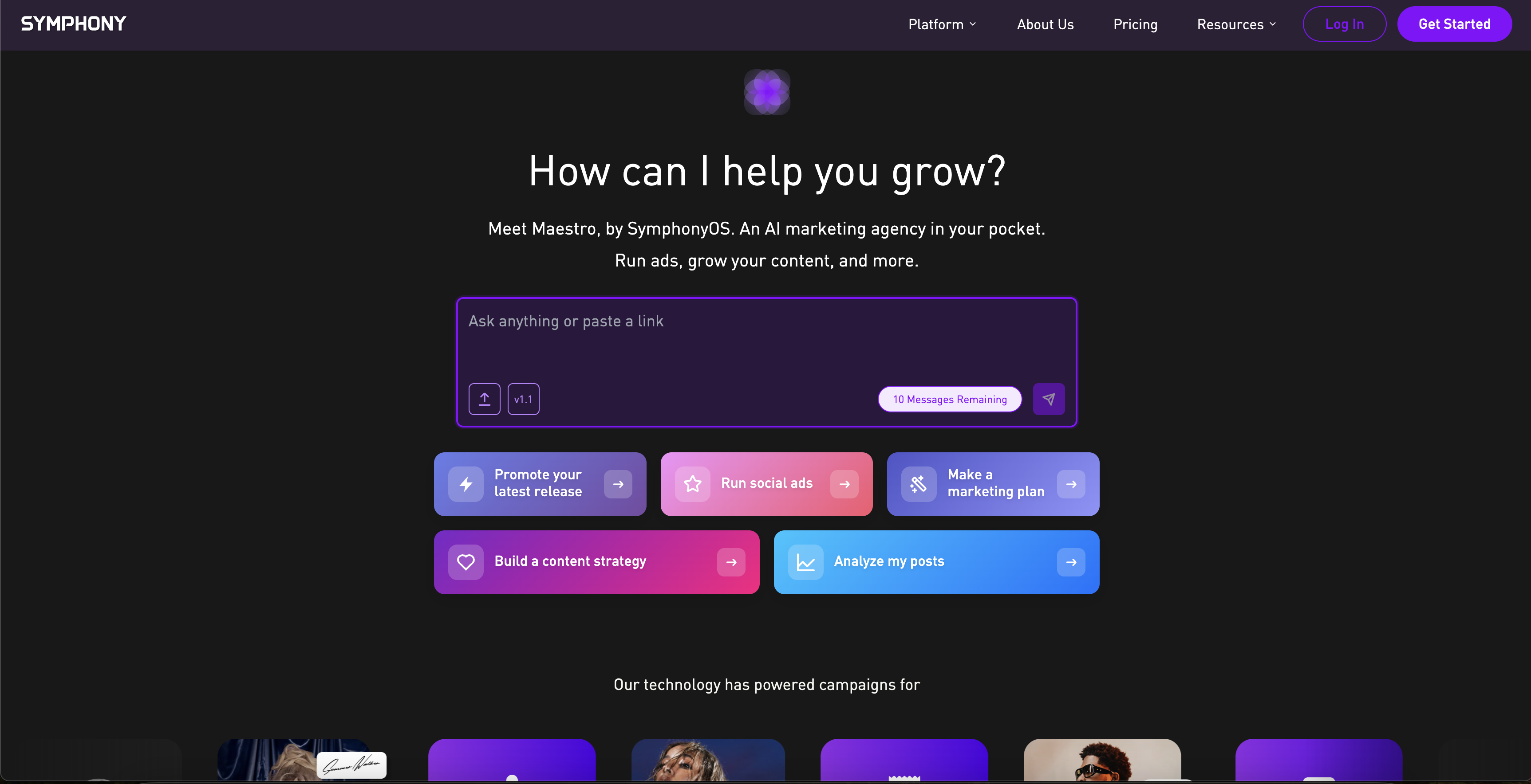 SymphonyOS - Screenshot showing the interface and features of this AI tool