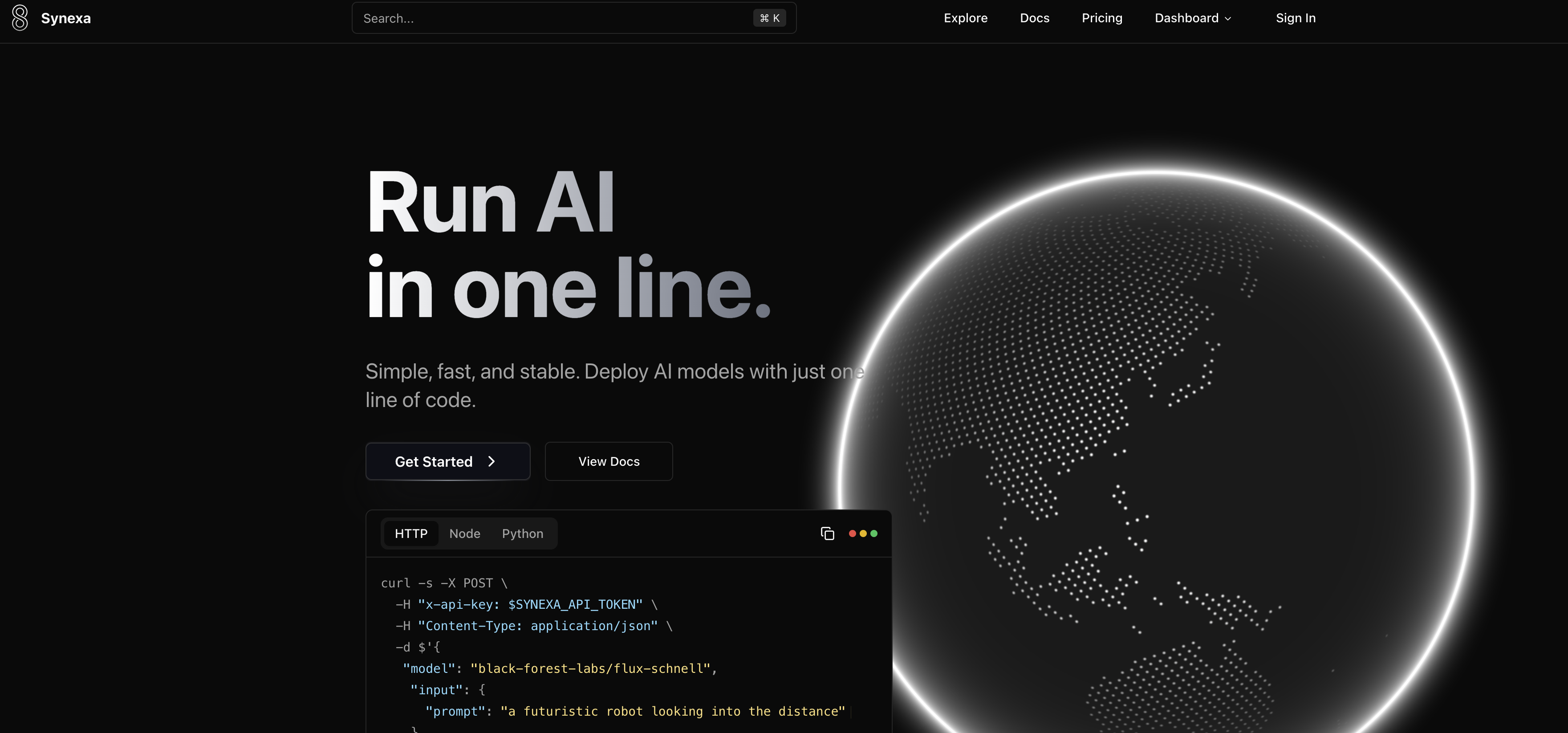 Synexa - Screenshot showing the interface and features of this AI tool