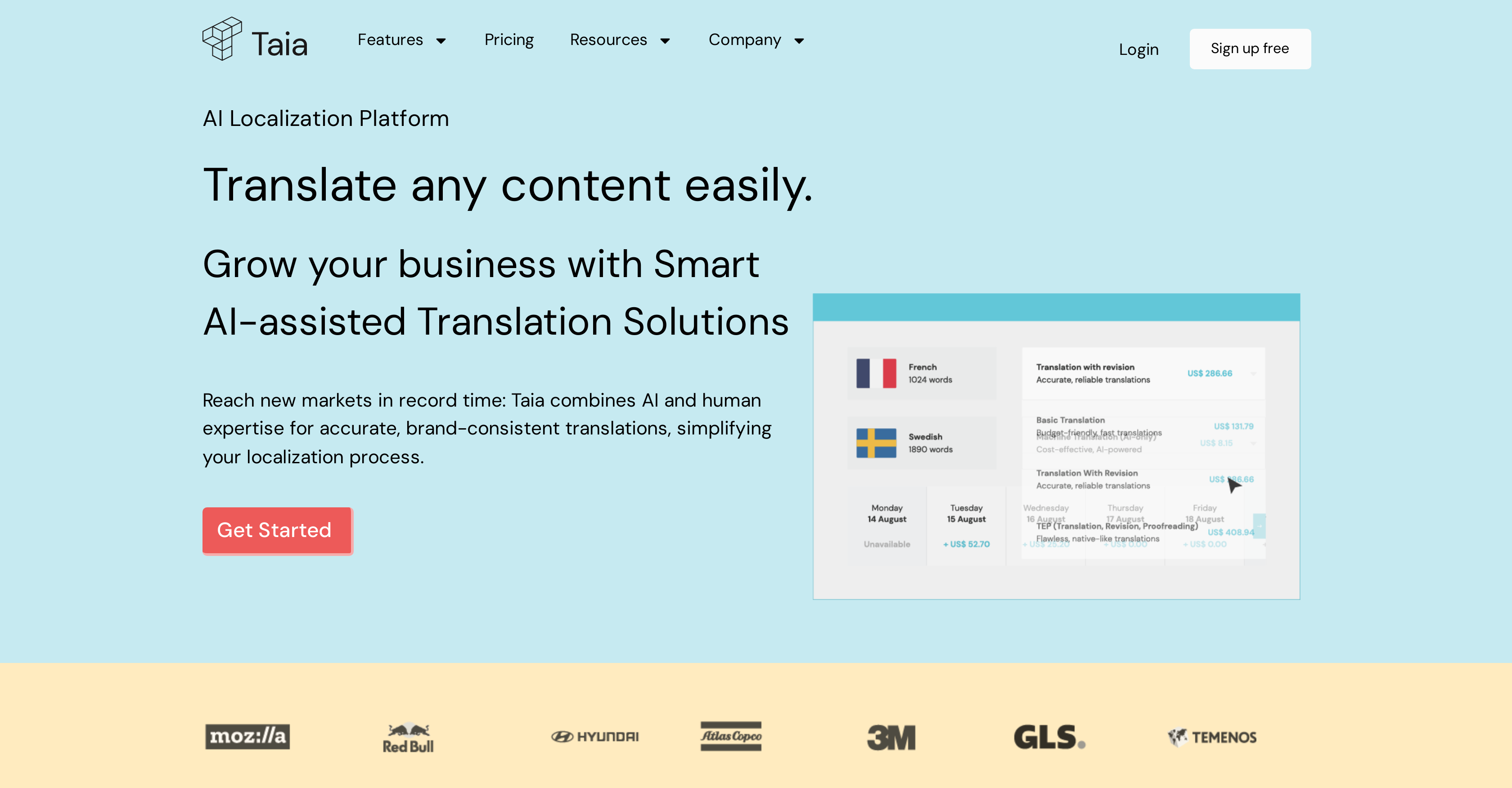 Taia - Screenshot showing the interface and features of this AI tool