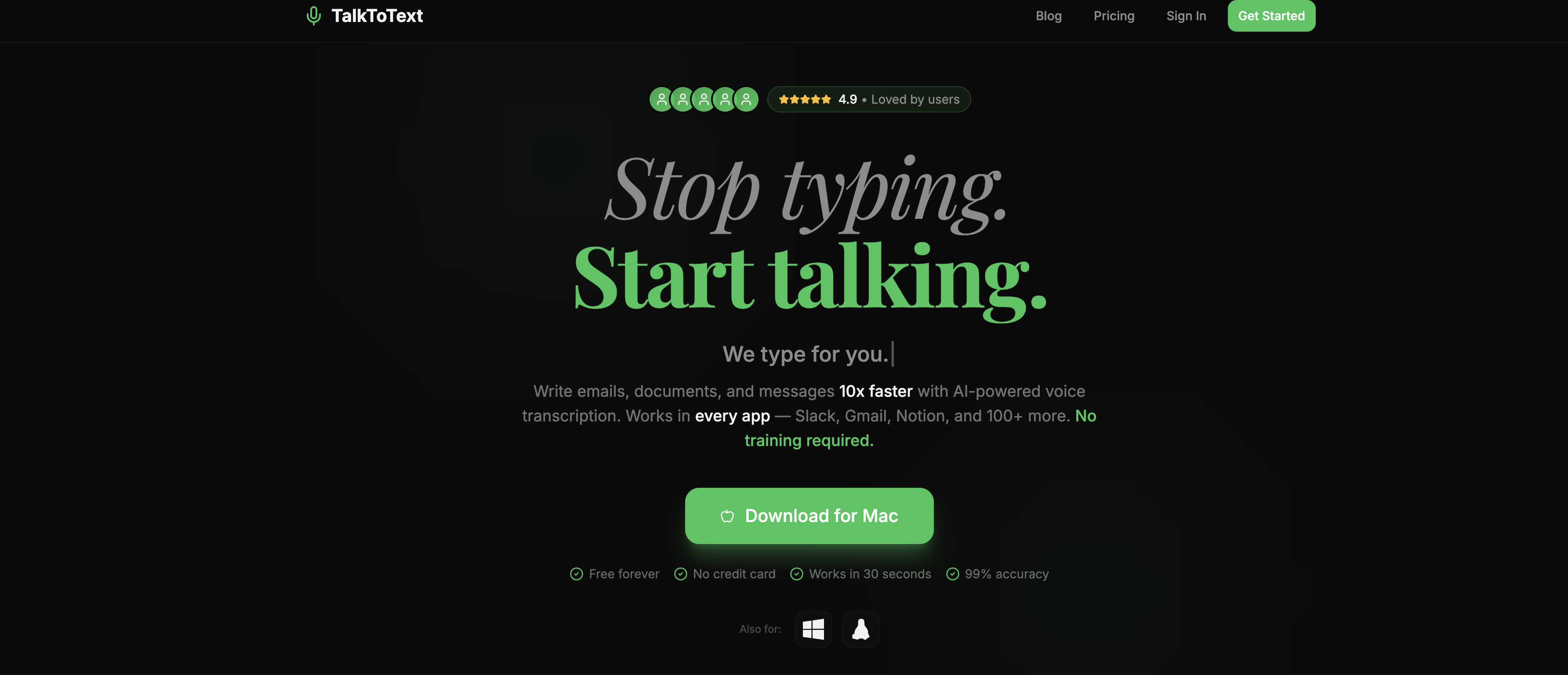 TalkToText - Screenshot showing the interface and features of this AI tool