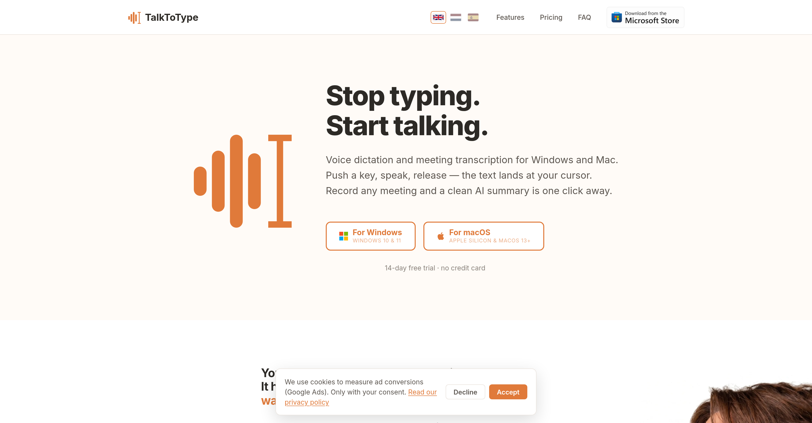 TalkToType - Screenshot showing the interface and features of this AI tool