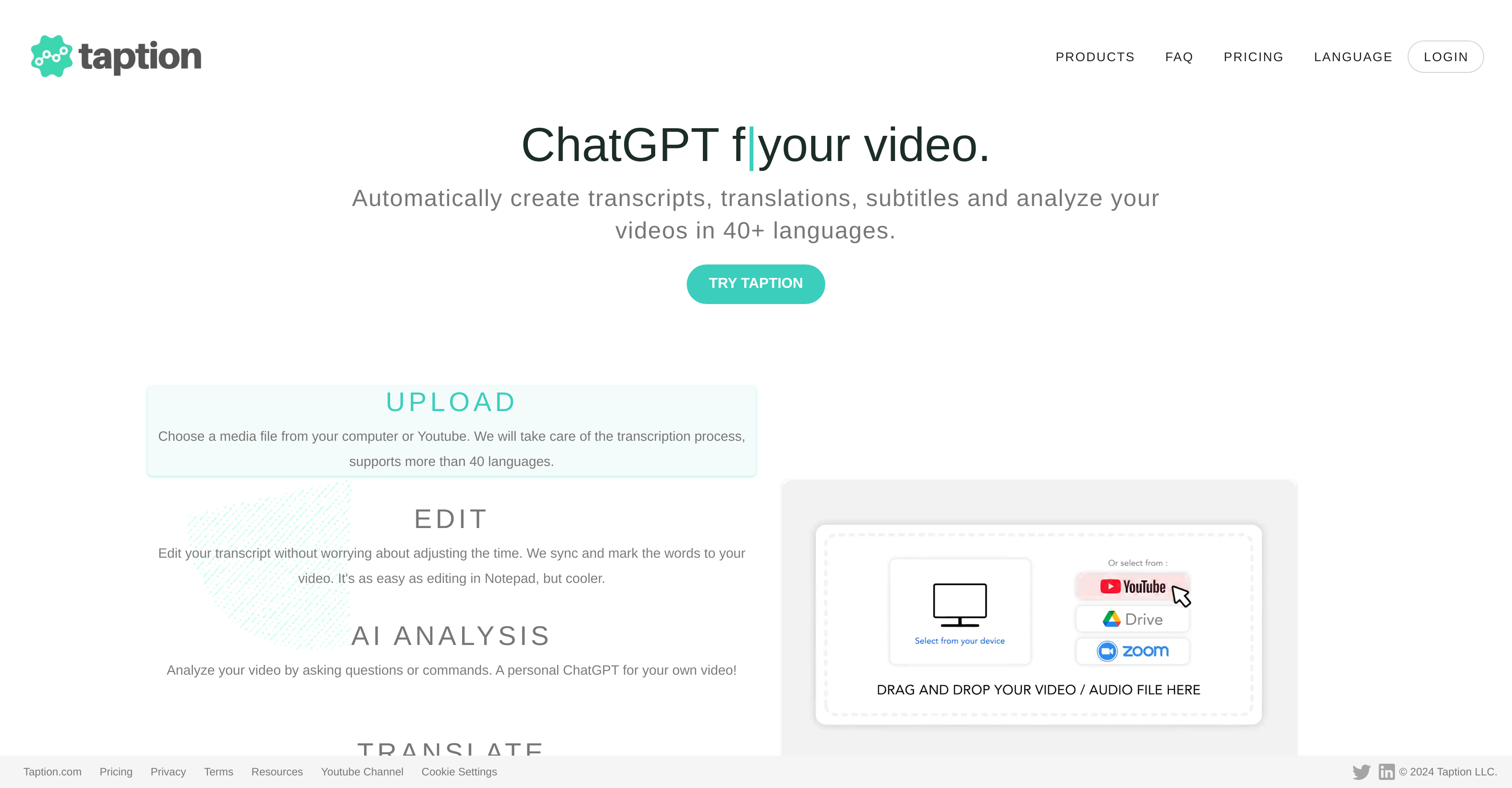 Taption - Screenshot showing the interface and features of this AI tool
