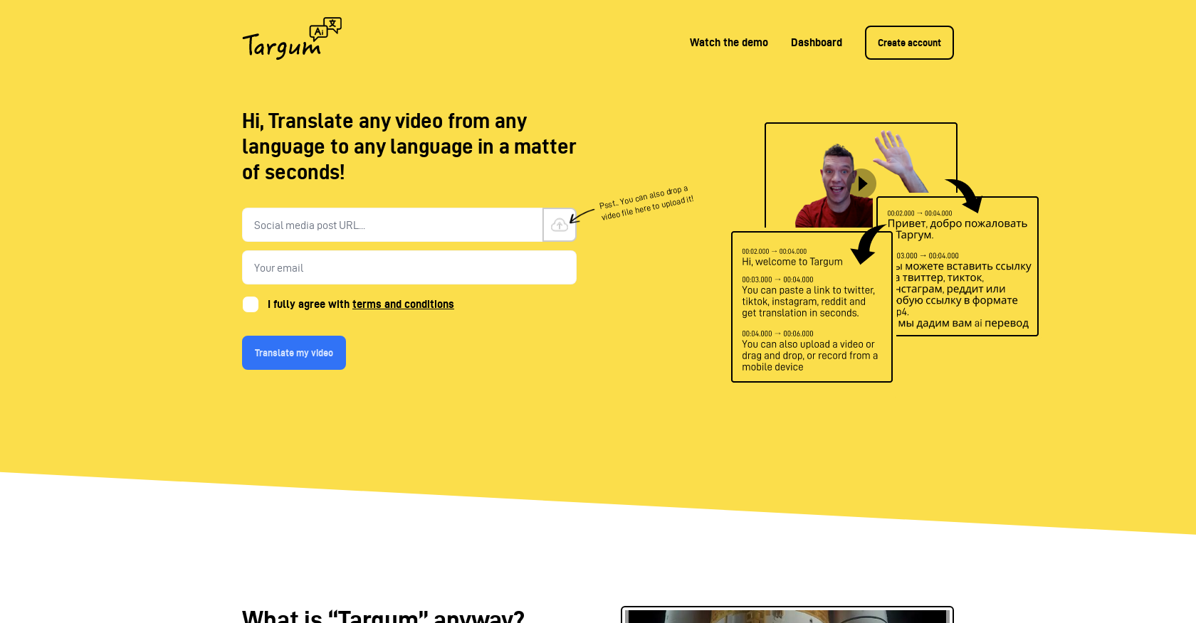 Targum Video - Screenshot showing the interface and features of this AI tool