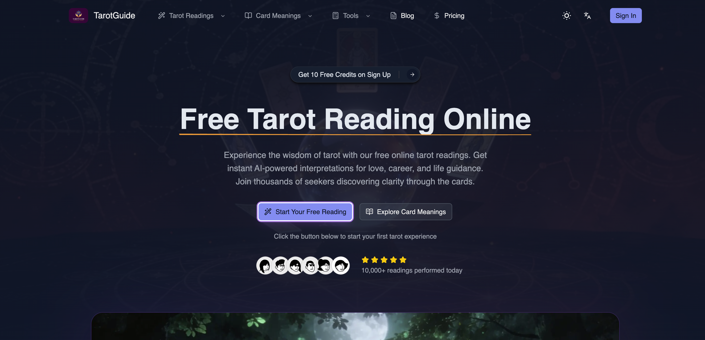 TarotGuide - Screenshot showing the interface and features of this AI tool