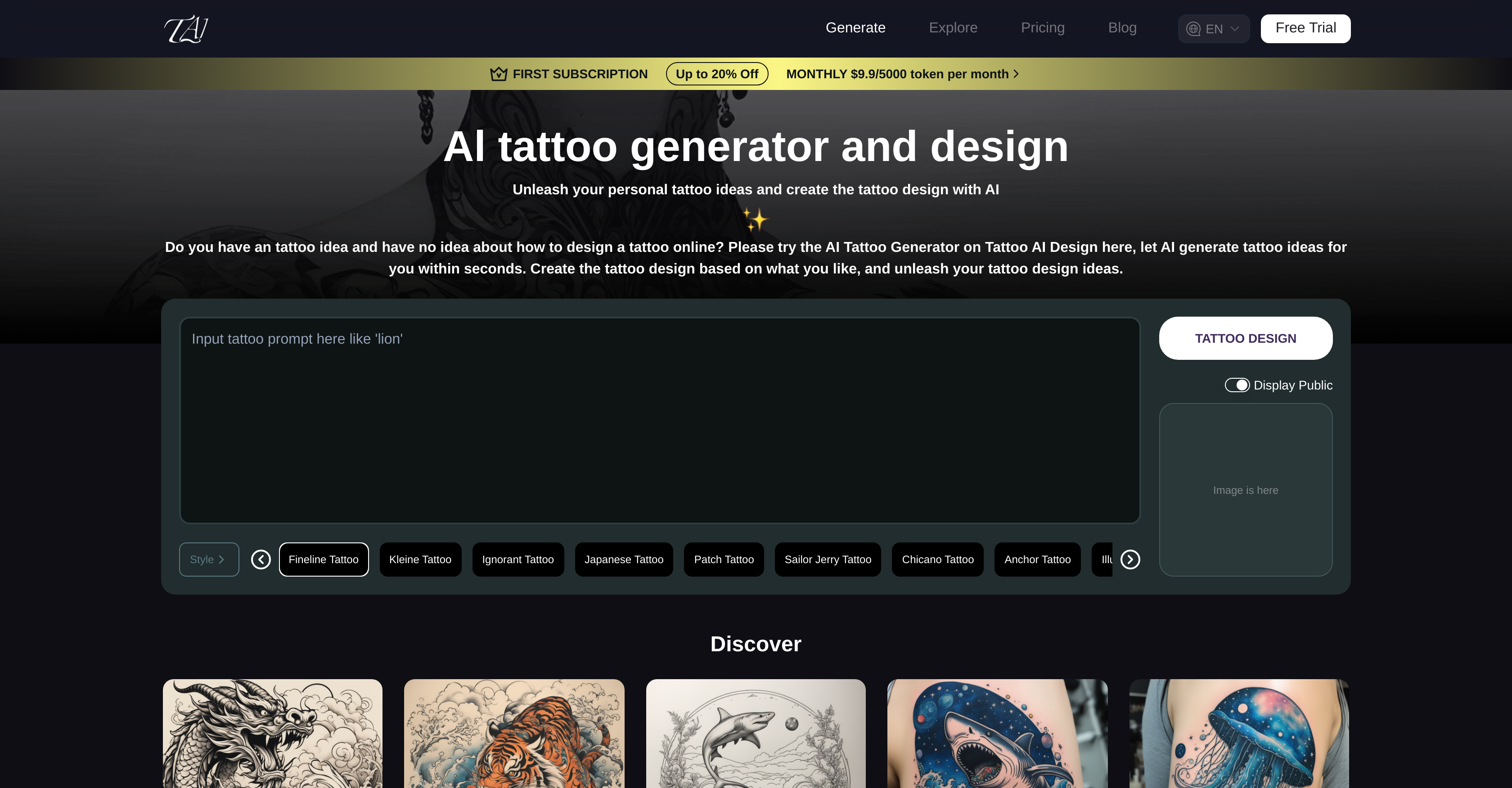 Tattoo AI Design - Screenshot showing the interface and features of this AI tool
