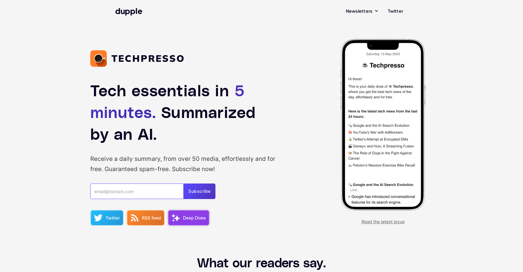 Techpresso - Screenshot showing the interface and features of this AI tool