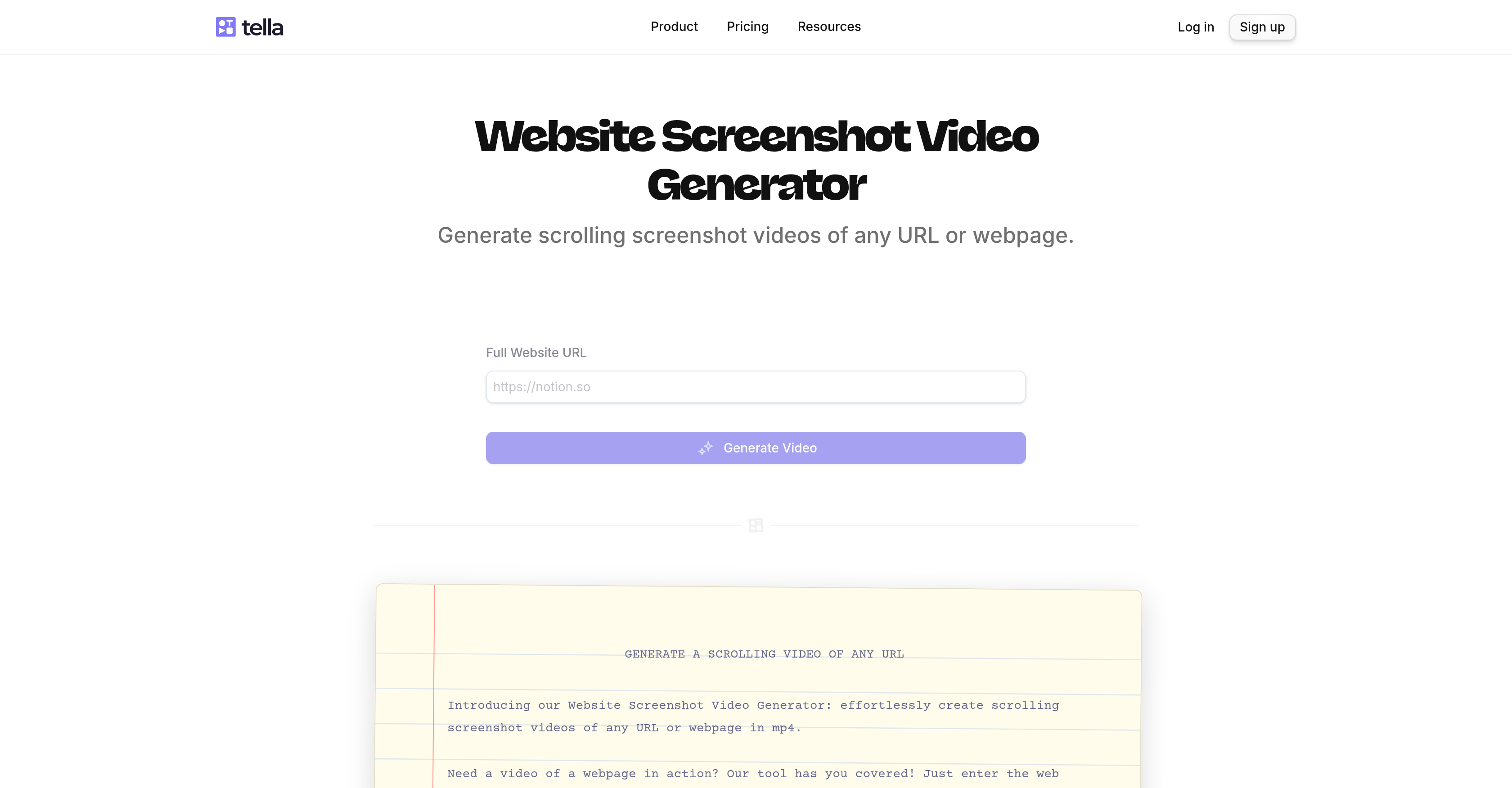 Tella Website Video Generator - Screenshot showing the interface and features of this AI tool