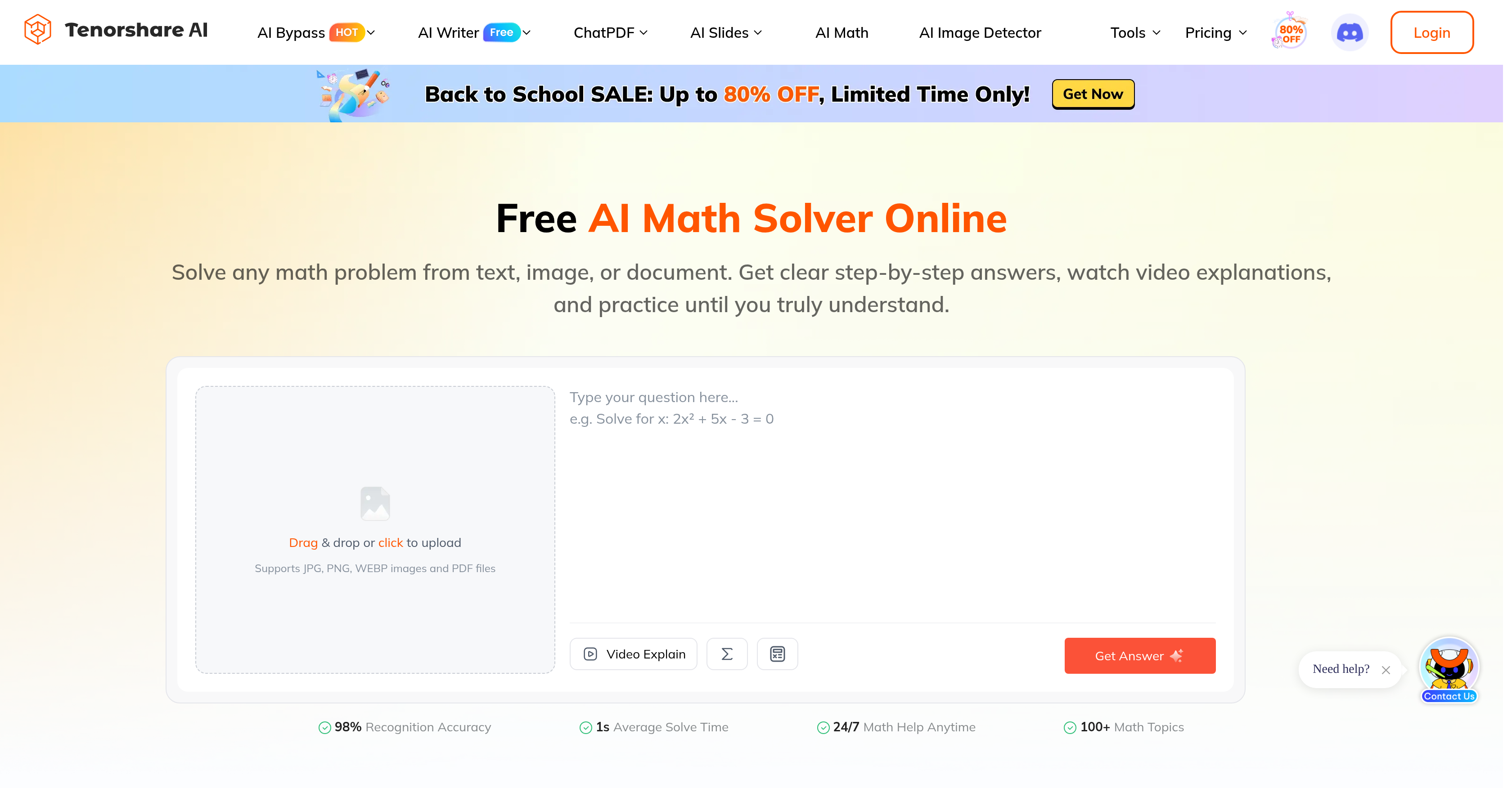 Tenorshare AI Math - Screenshot showing the interface and features of this AI tool