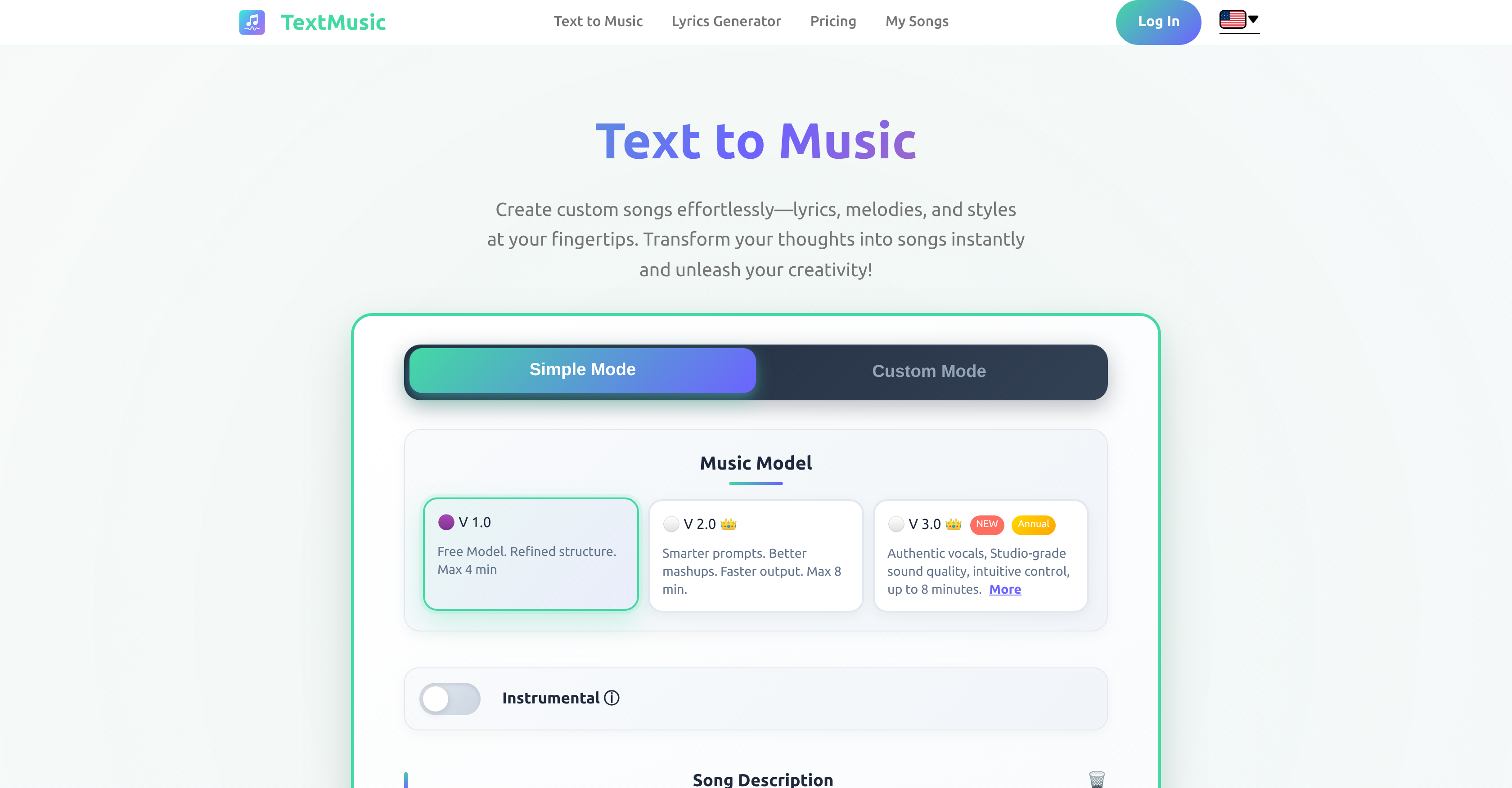 TextMusic.net - Screenshot showing the interface and features of this AI tool
