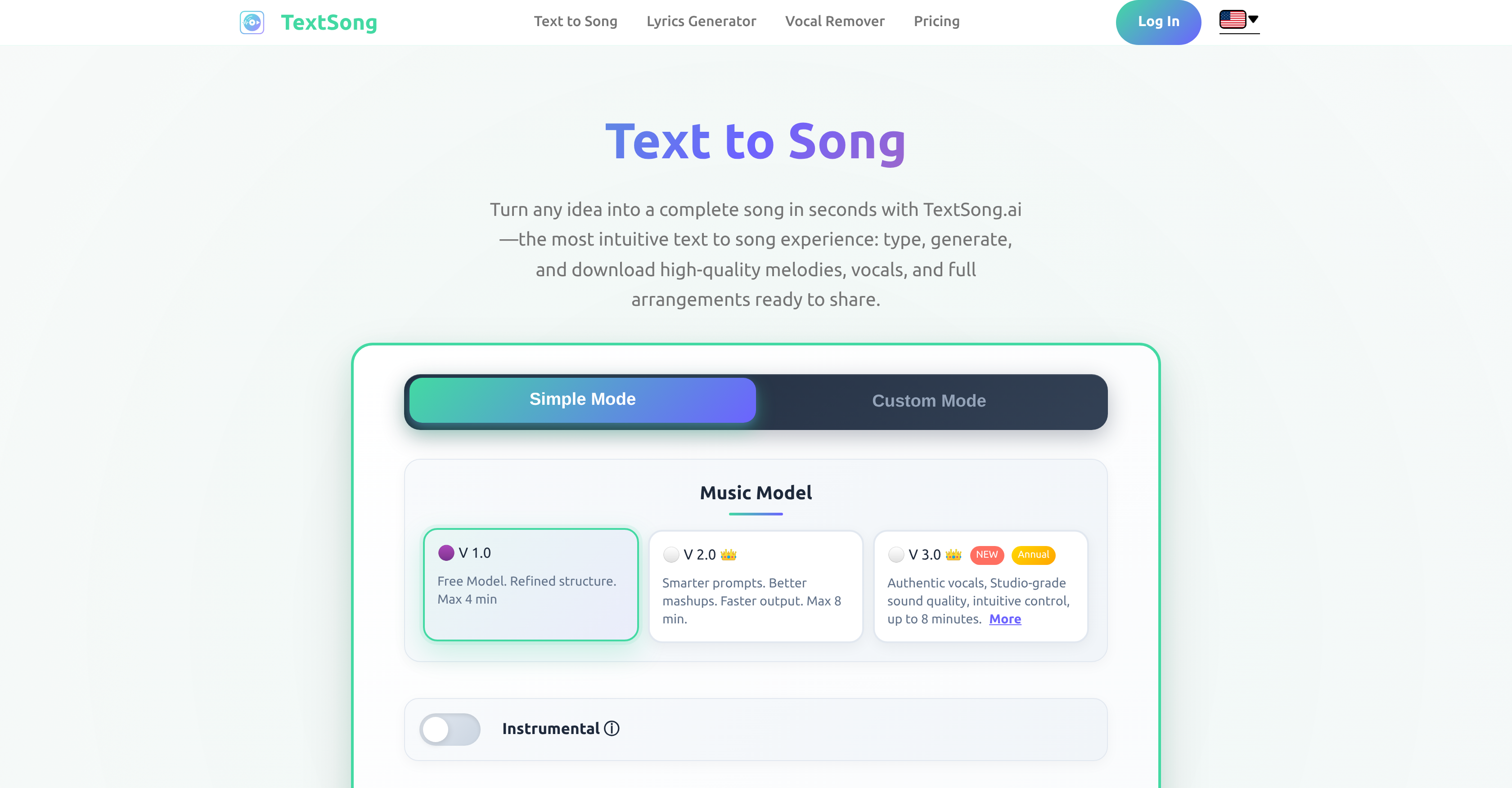 TextSong.ai - Screenshot showing the interface and features of this AI tool