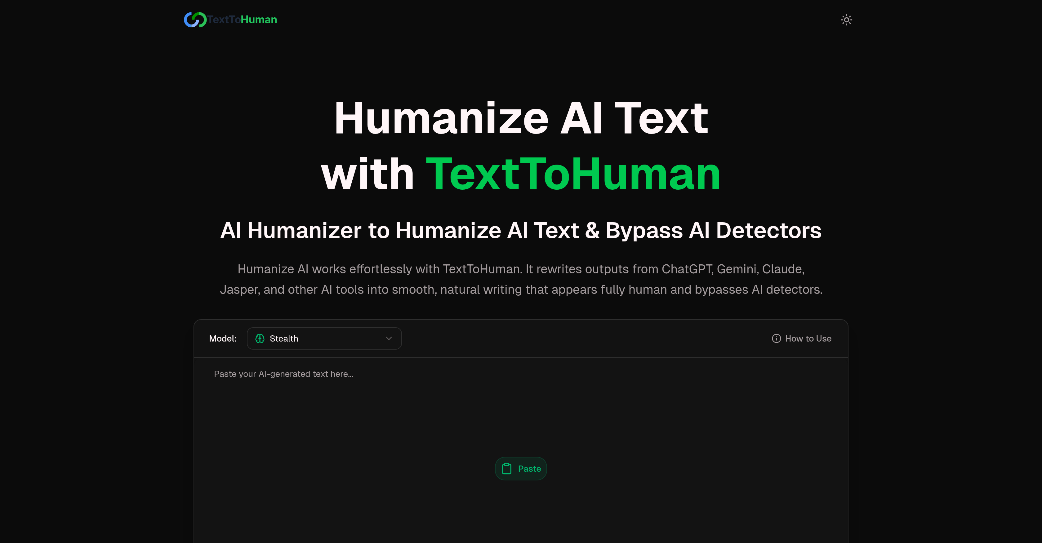 TextToHuman.com - Screenshot showing the interface and features of this AI tool