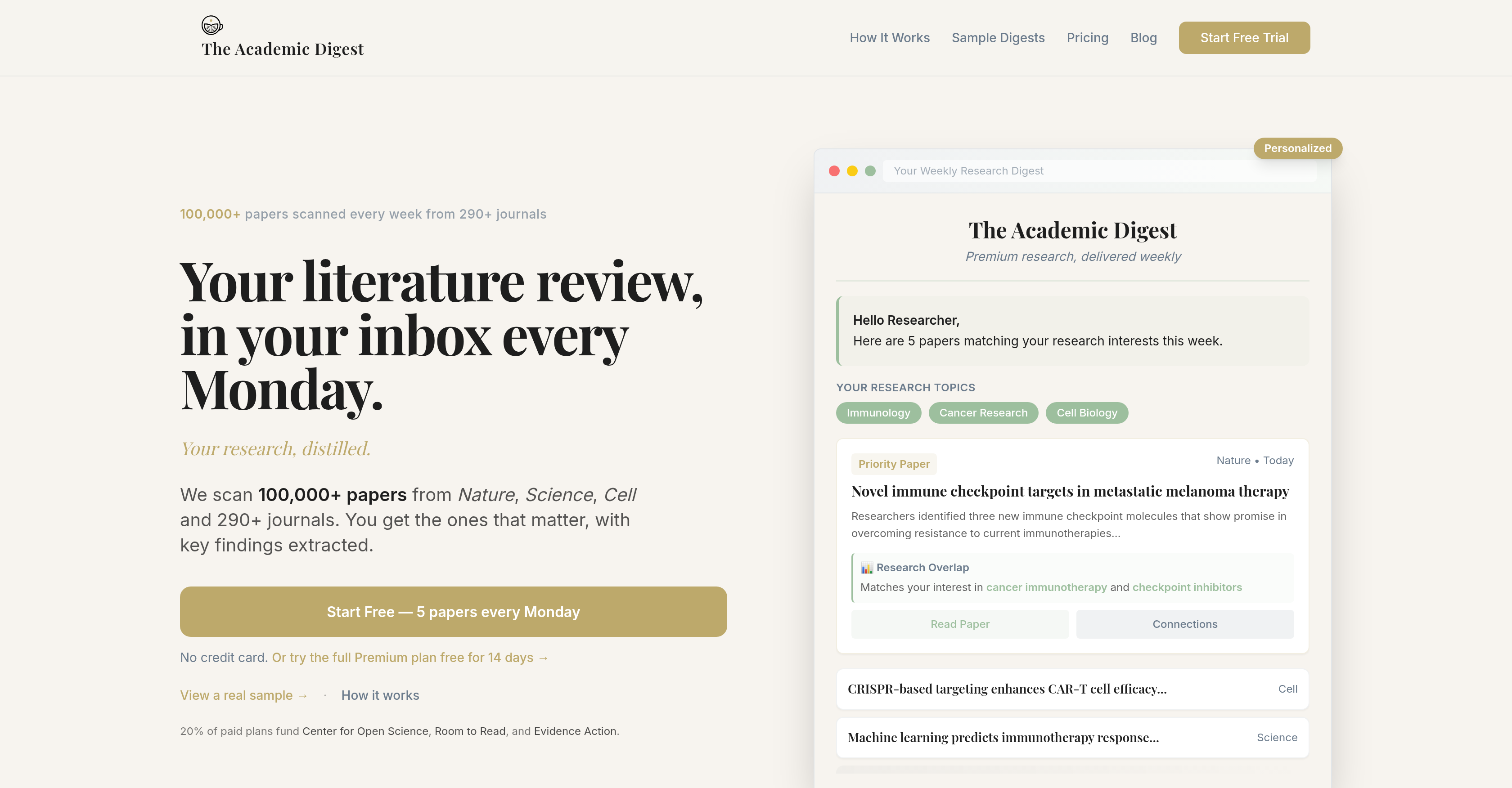 The Academic Digest - Screenshot showing the interface and features of this AI tool