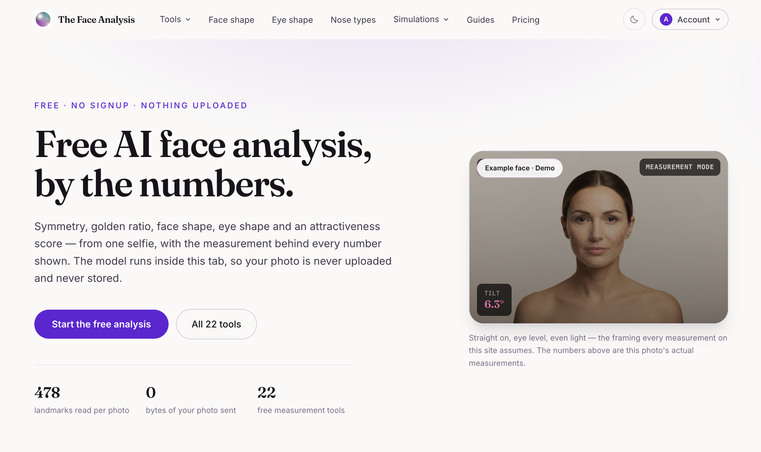 The Face Analysis - Screenshot showing the interface and features of this AI tool