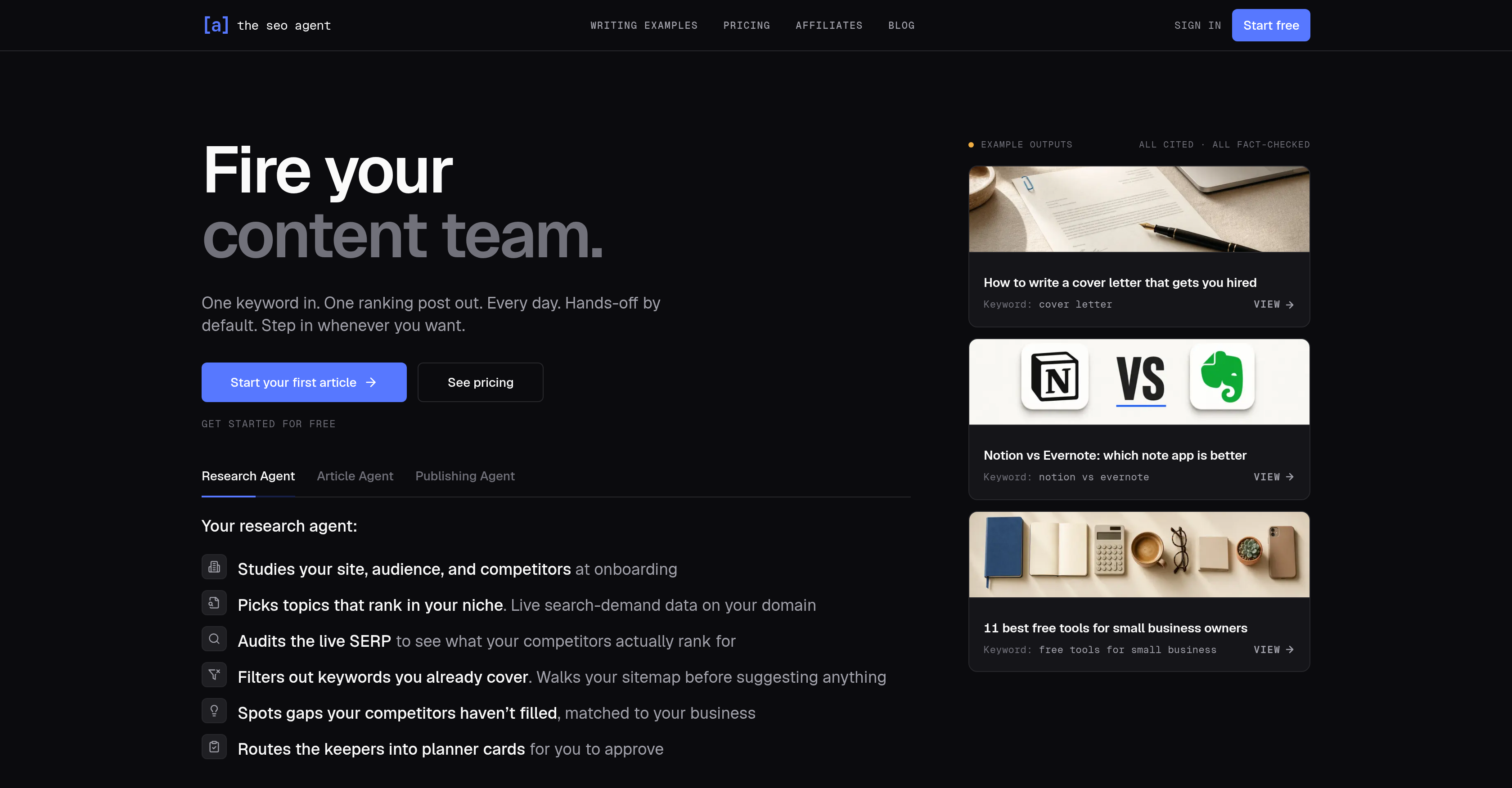 The SEO Agent - Screenshot showing the interface and features of this AI tool