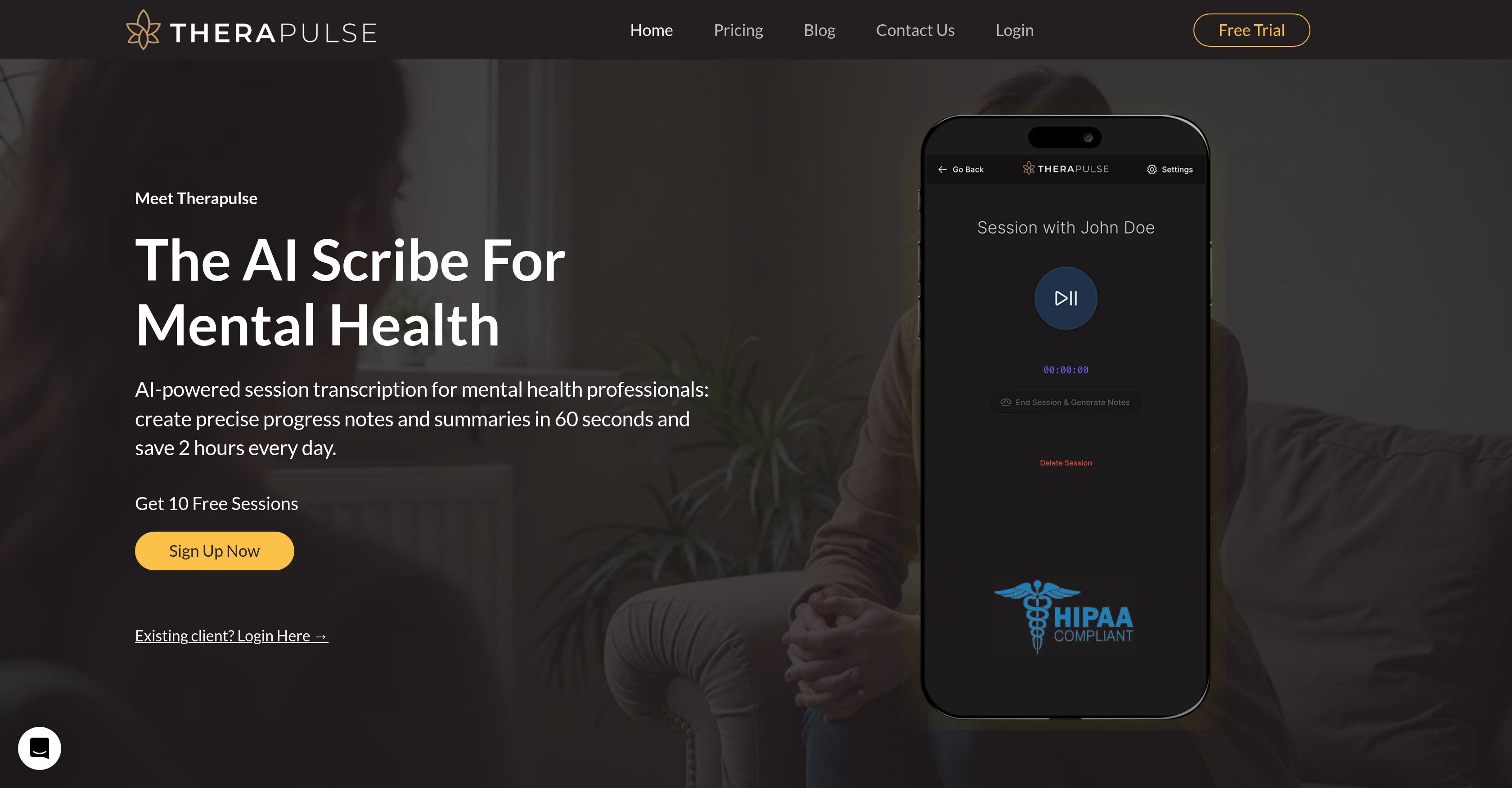 TheraPulse - Screenshot showing the interface and features of this AI tool