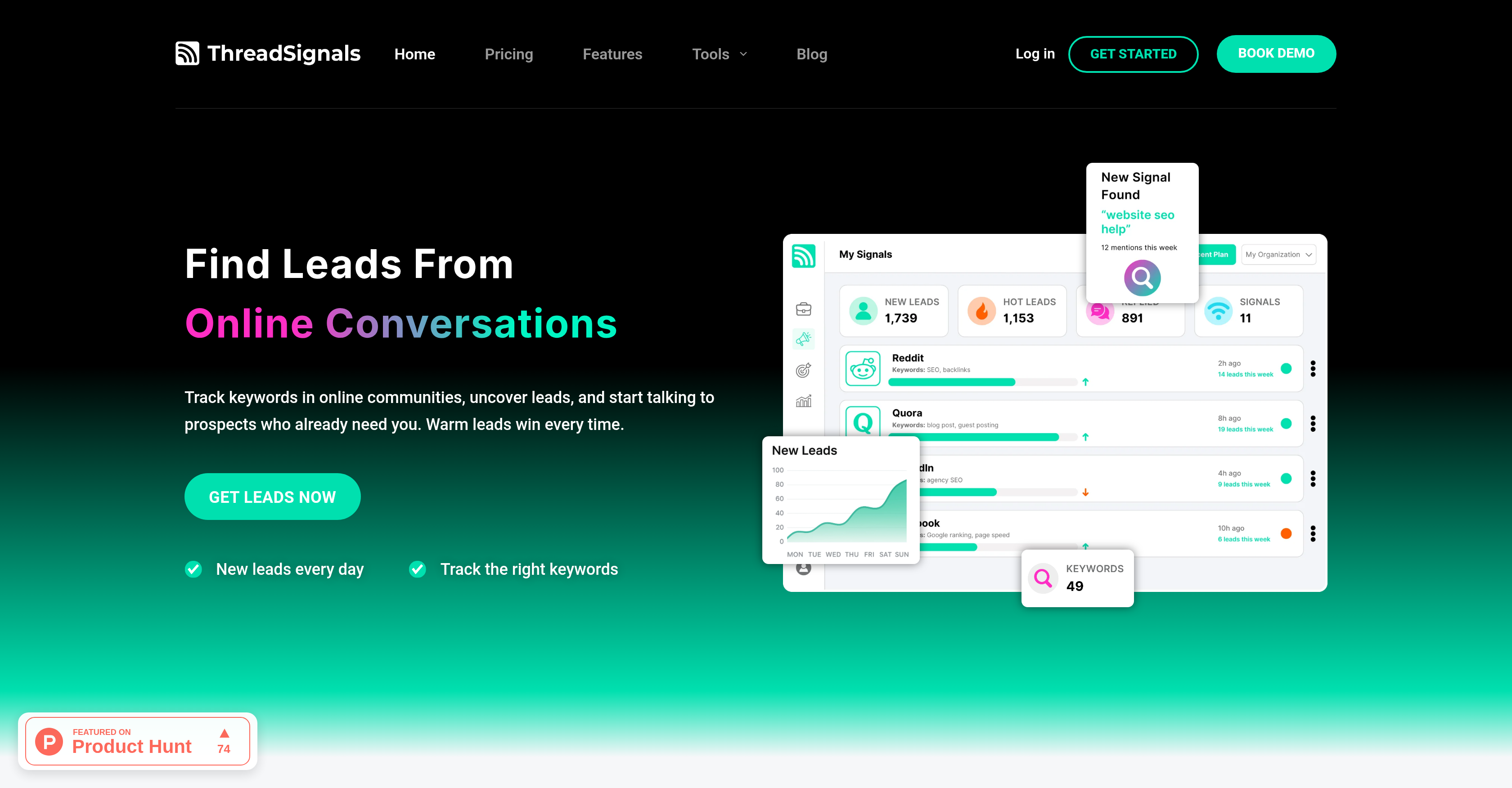 ThreadSignals - Screenshot showing the interface and features of this AI tool