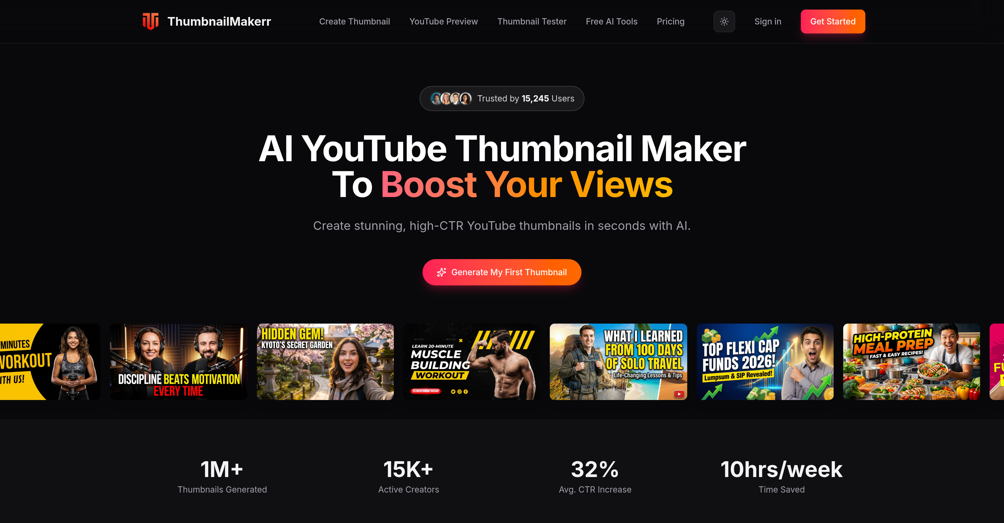 ThumbnailMakerr - Screenshot showing the interface and features of this AI tool