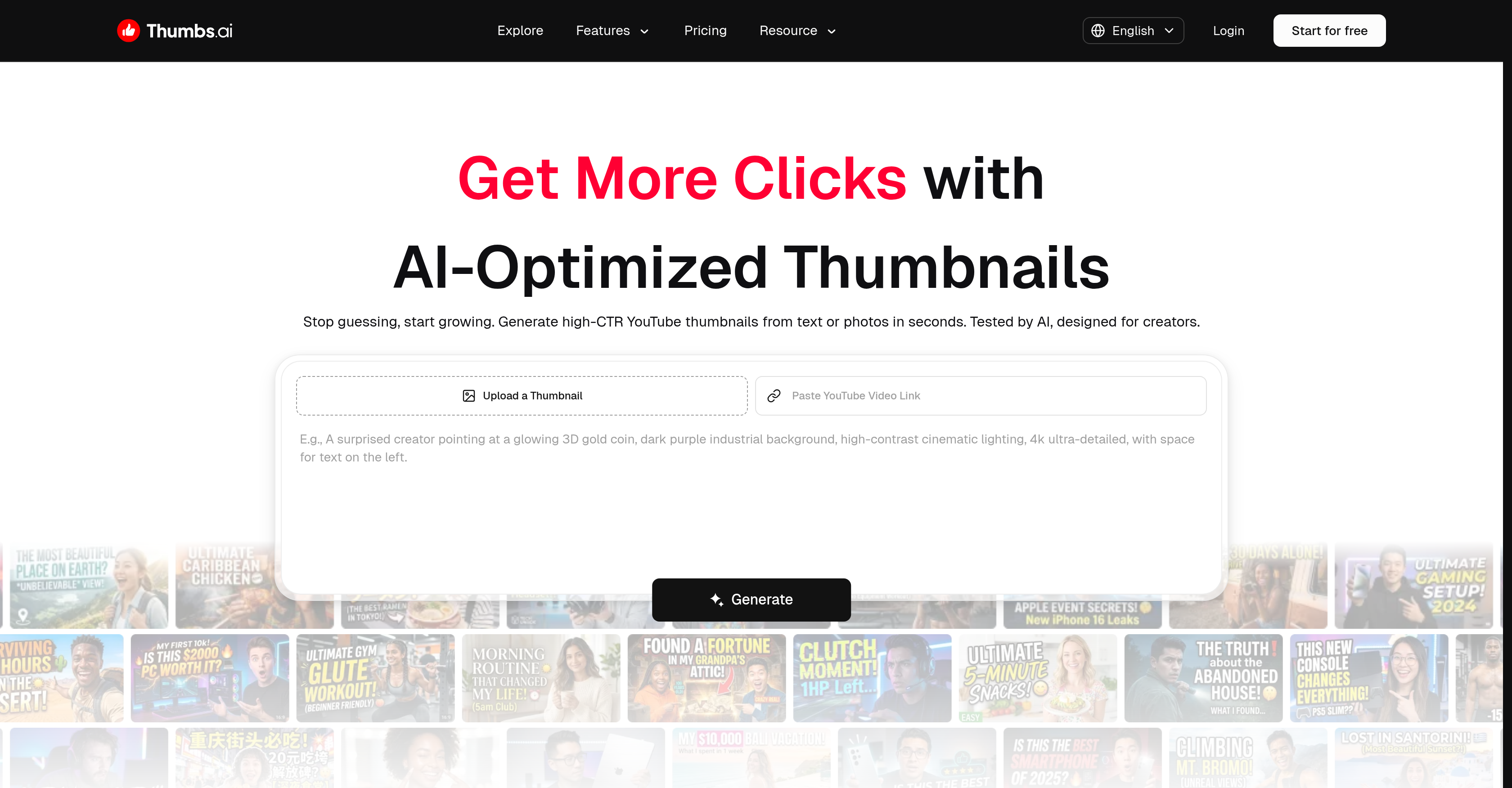 Thumbs AI - Screenshot showing the interface and features of this AI tool
