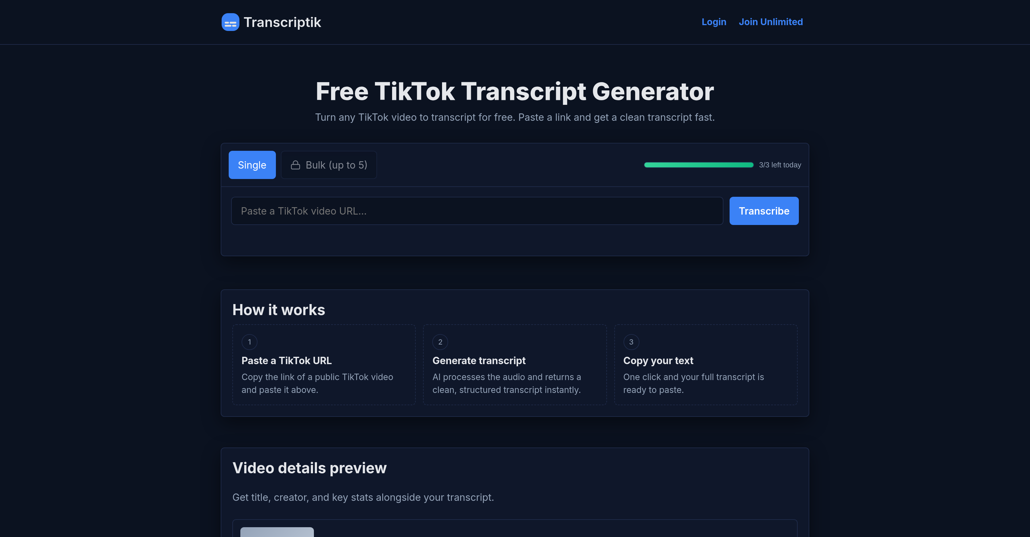 Transcriptik - Screenshot showing the interface and features of this AI tool