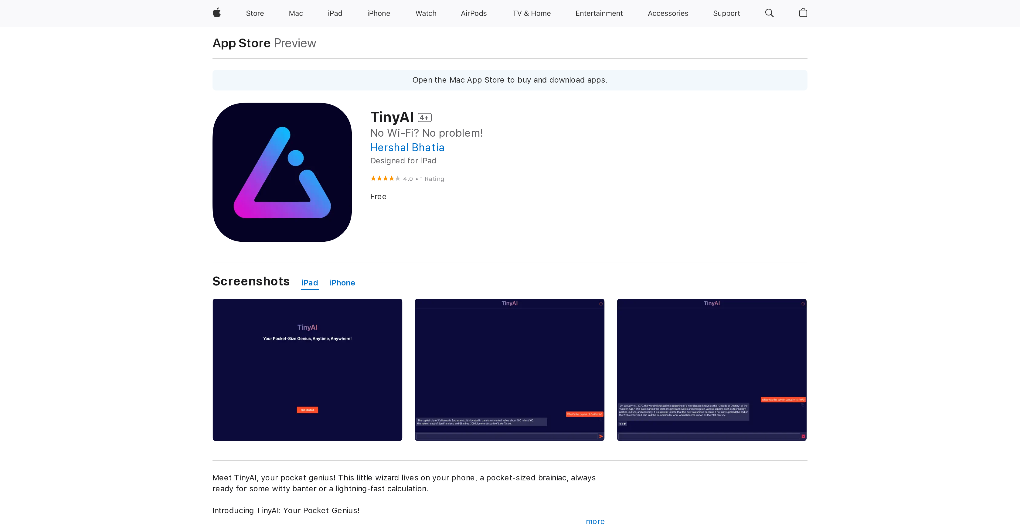 Tiny AI - Screenshot showing the interface and features of this AI tool