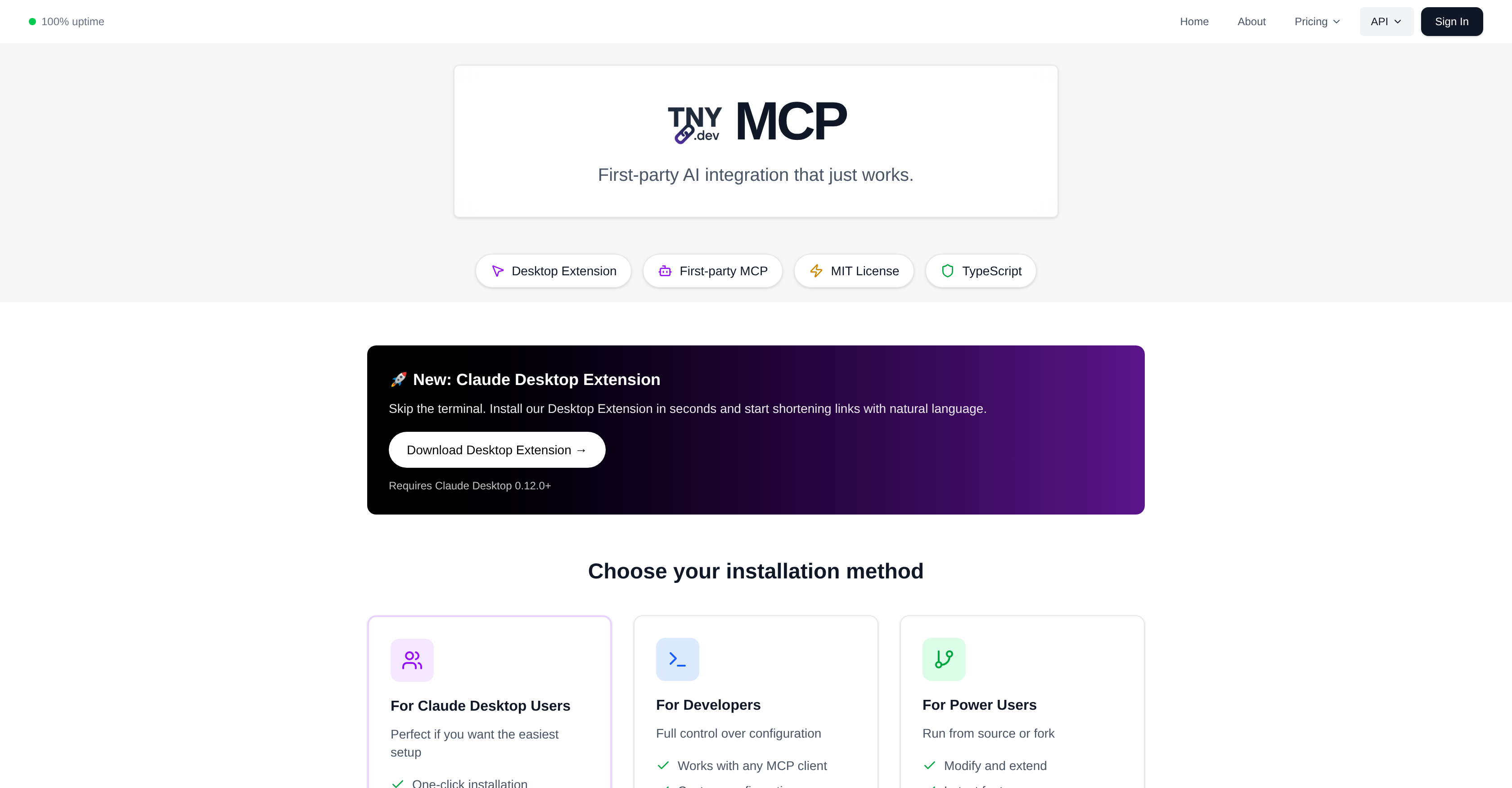 tny.dev - Screenshot showing the interface and features of this AI tool