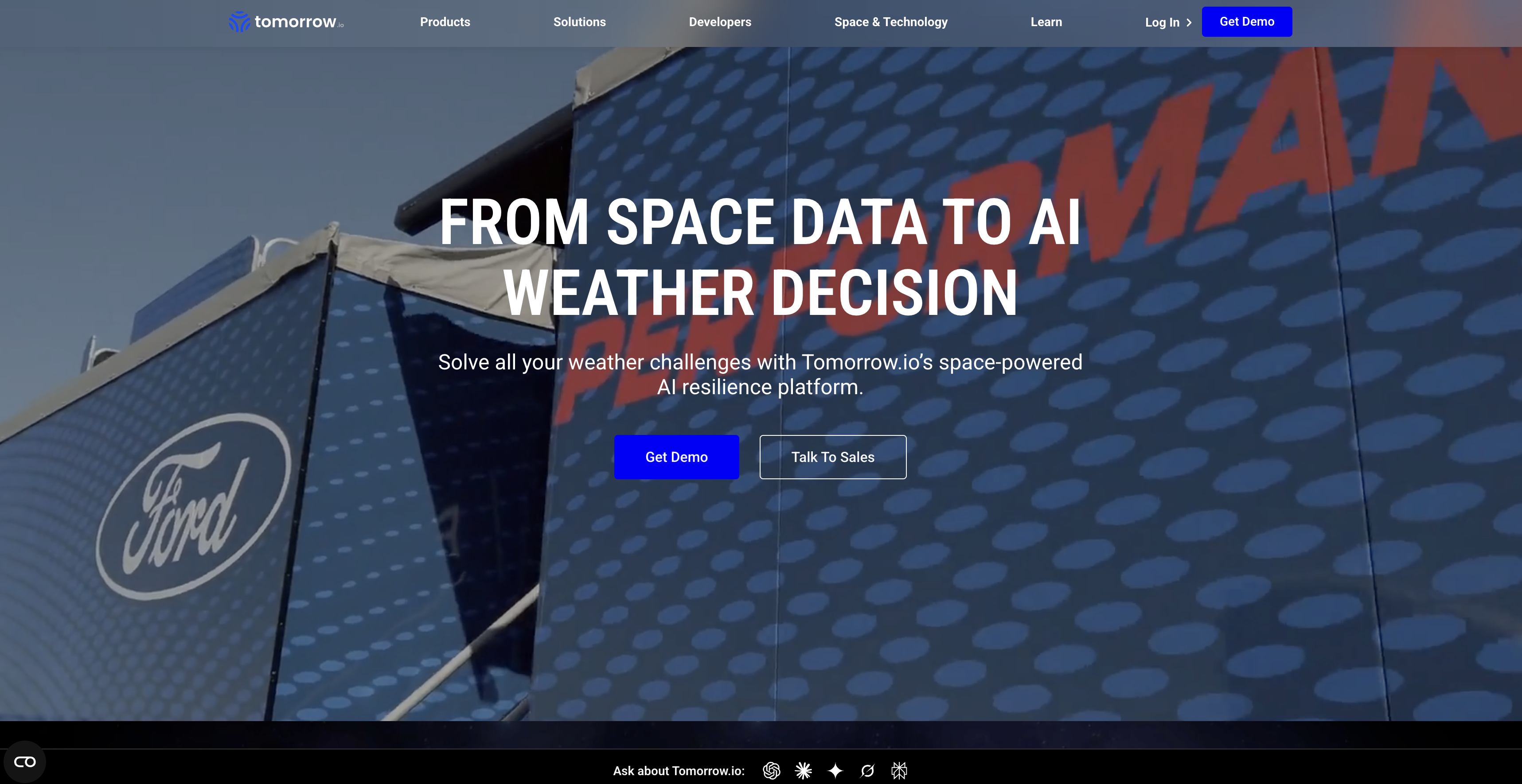 Tomorrow.io - Screenshot showing the interface and features of this AI tool
