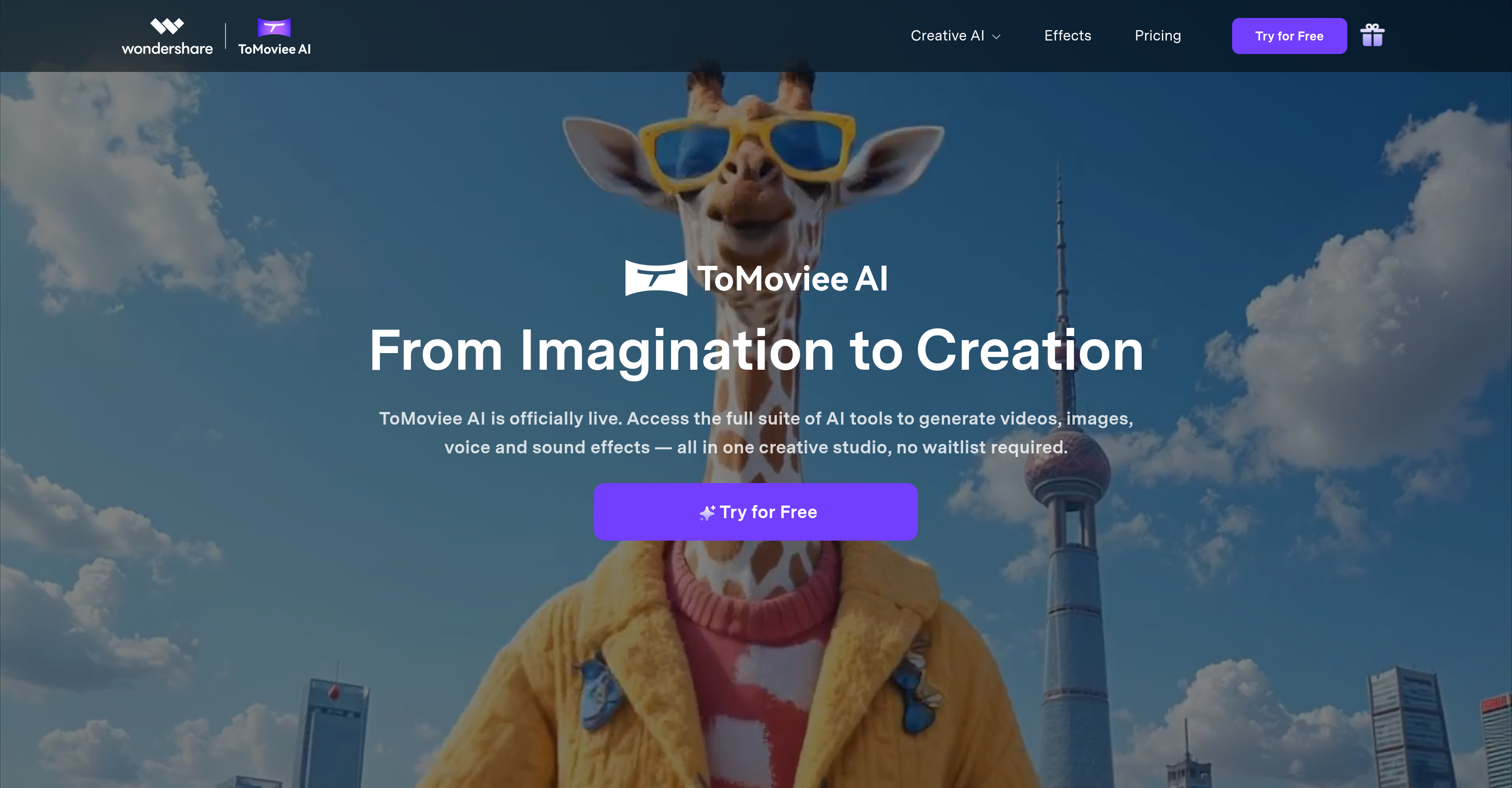 ToMoviee AI - Screenshot showing the interface and features of this AI tool