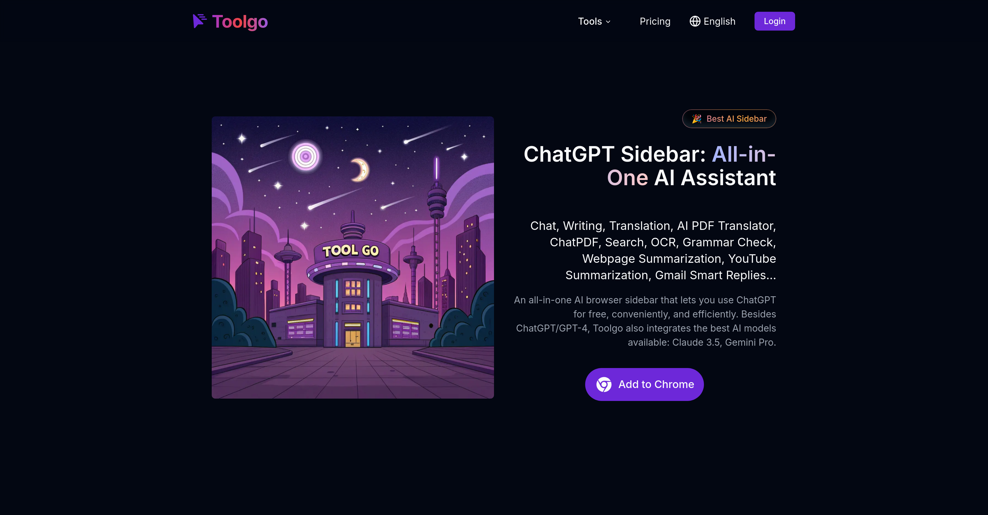 Toolgo - Screenshot showing the interface and features of this AI tool