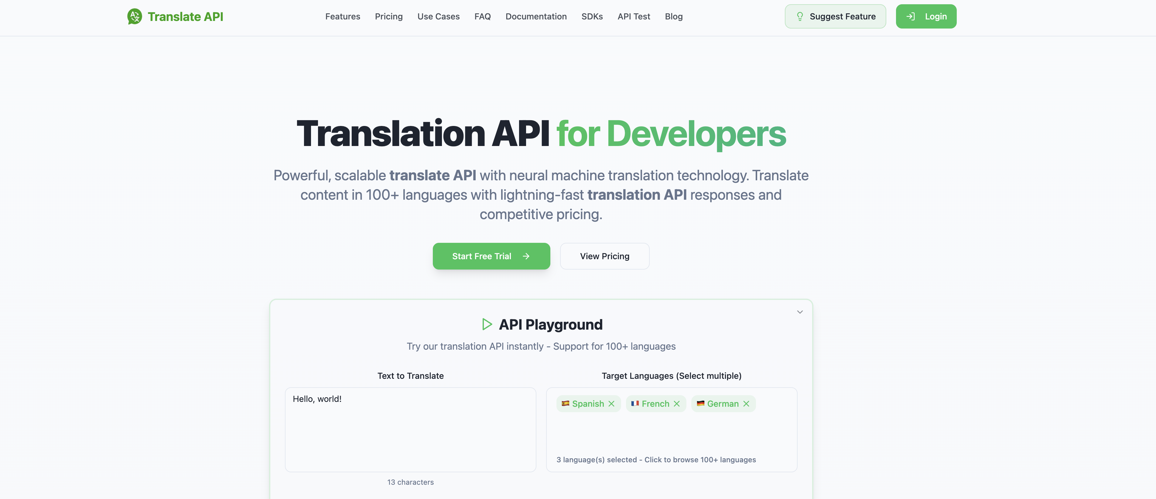 Translation-API.com - Screenshot showing the interface and features of this AI tool