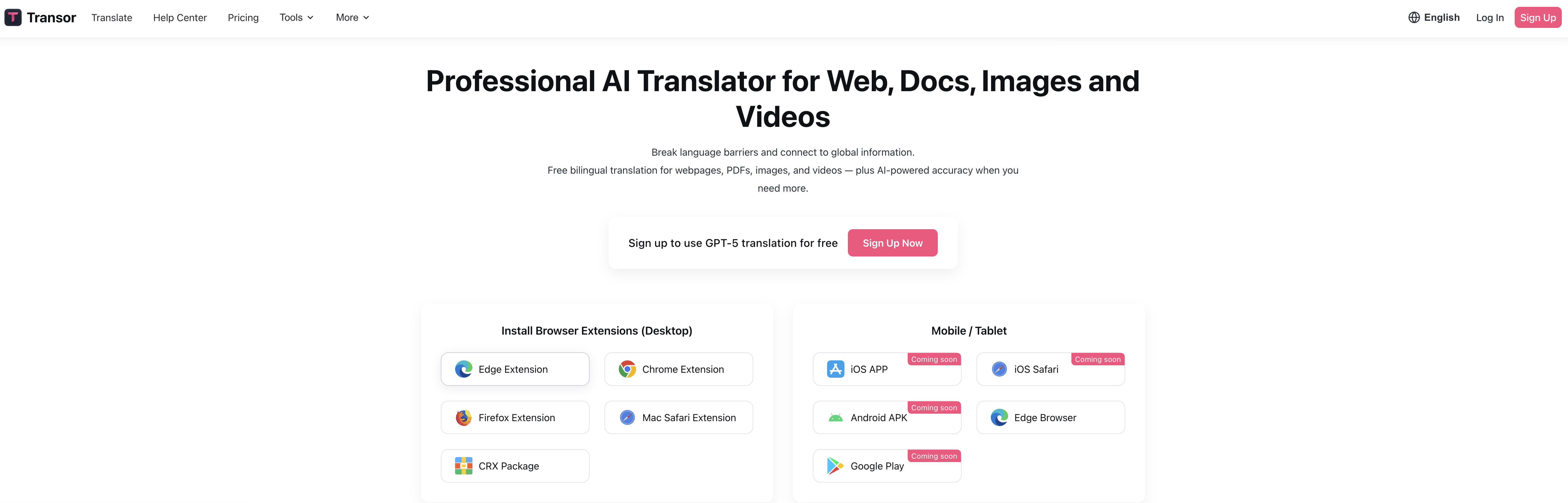 Transor - Screenshot showing the interface and features of this AI tool