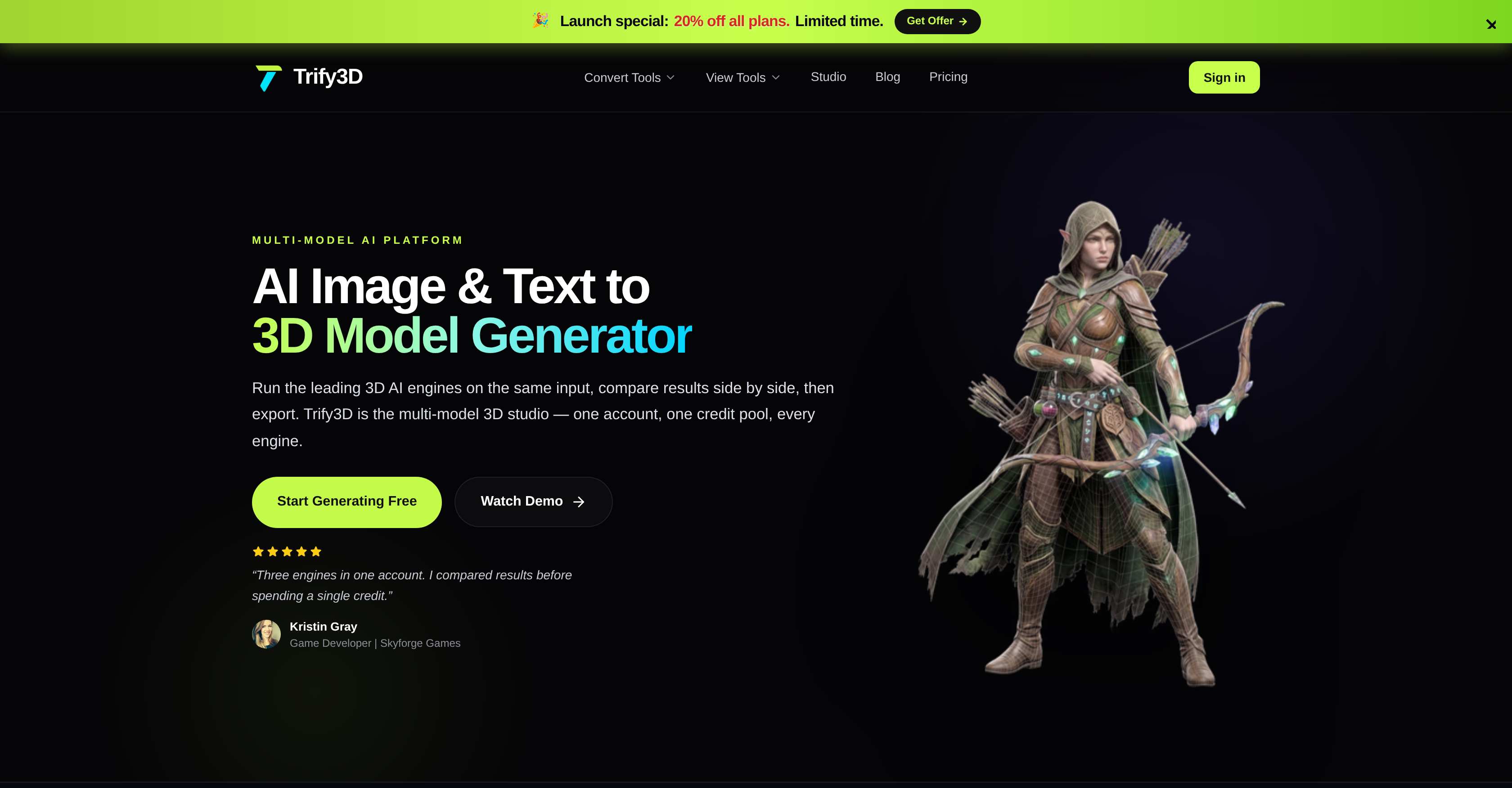 Trify3D - Screenshot showing the interface and features of this AI tool