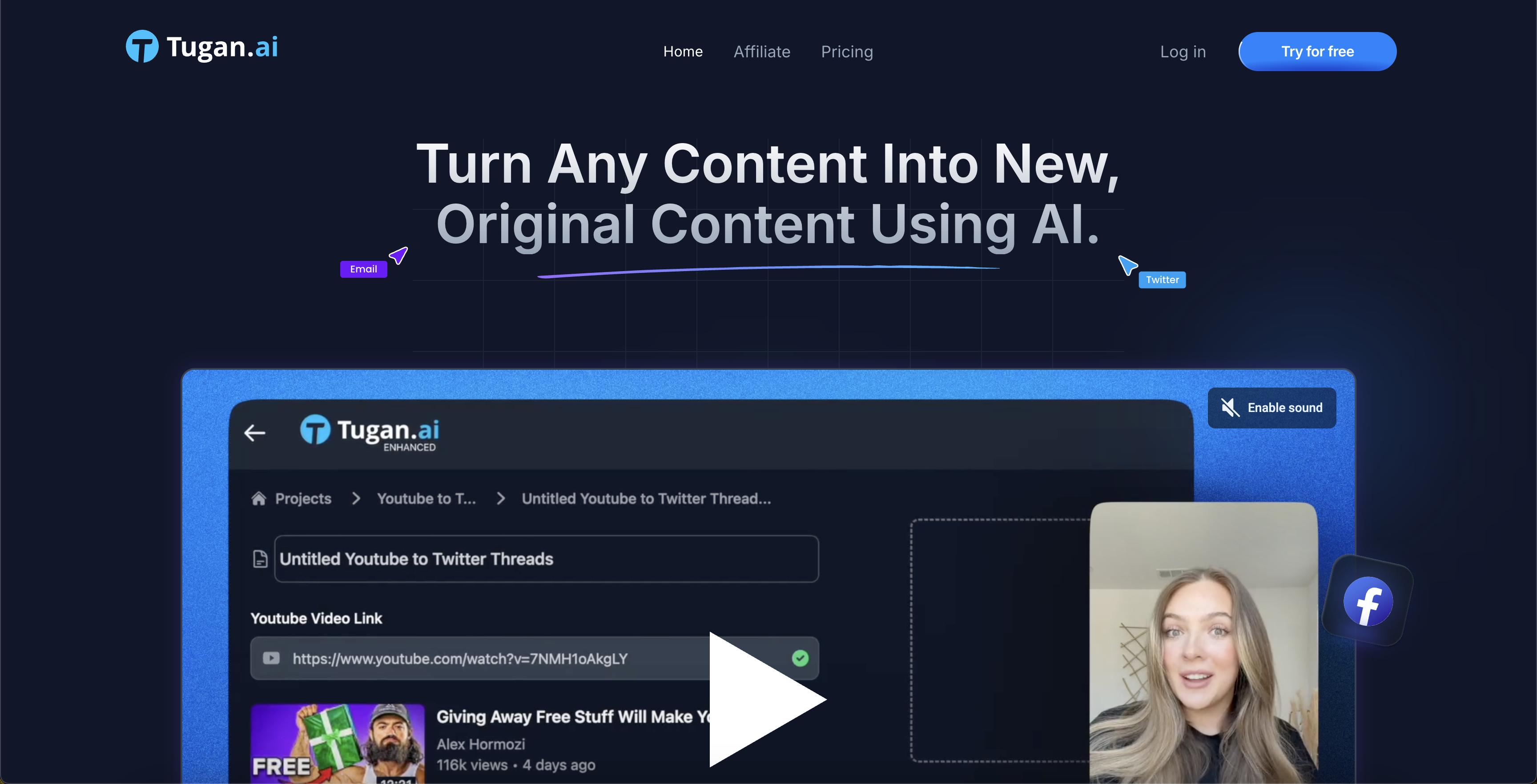 Tugan - Screenshot showing the interface and features of this AI tool