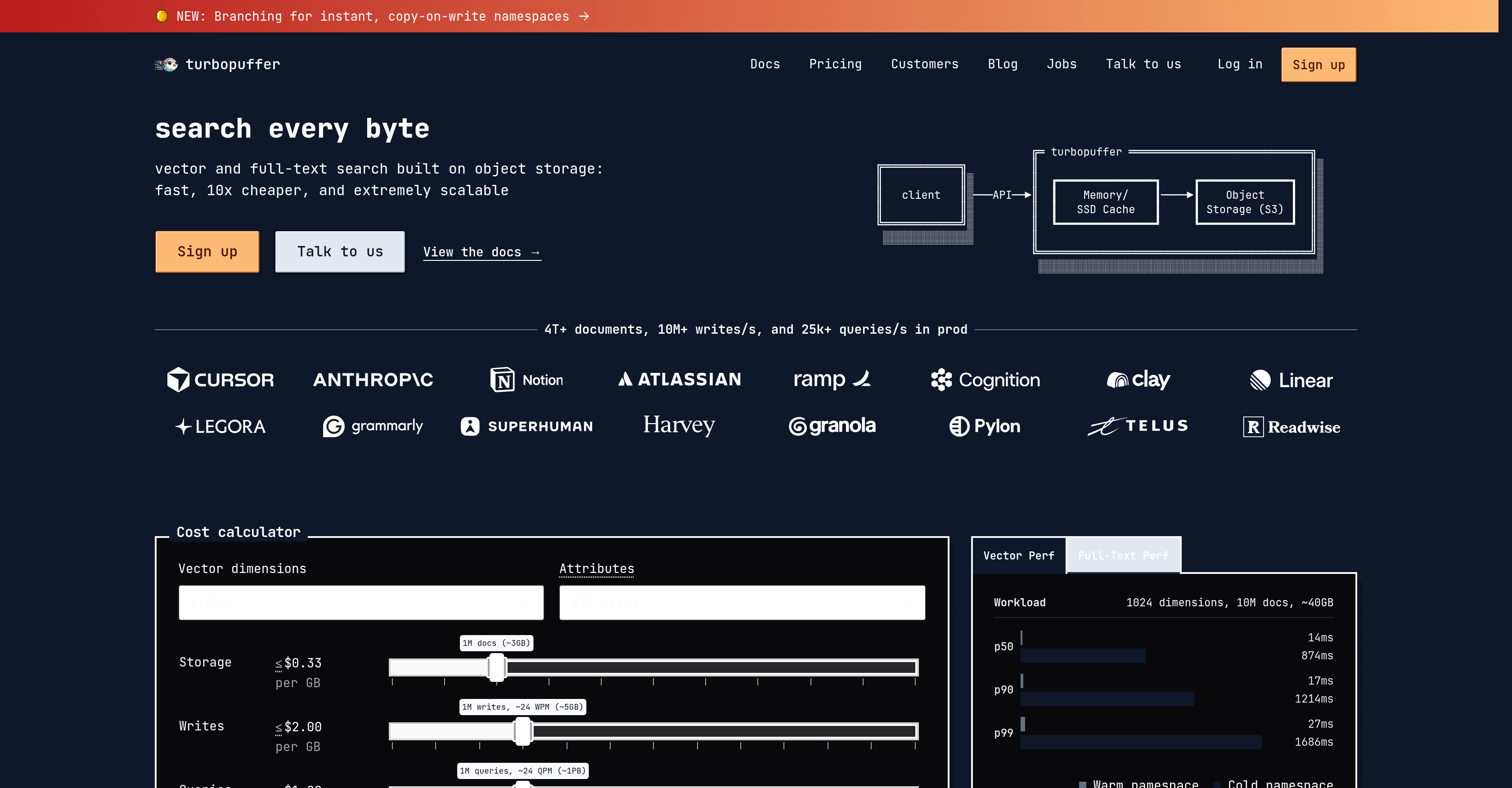 turbopuffer - Screenshot showing the interface and features of this AI tool