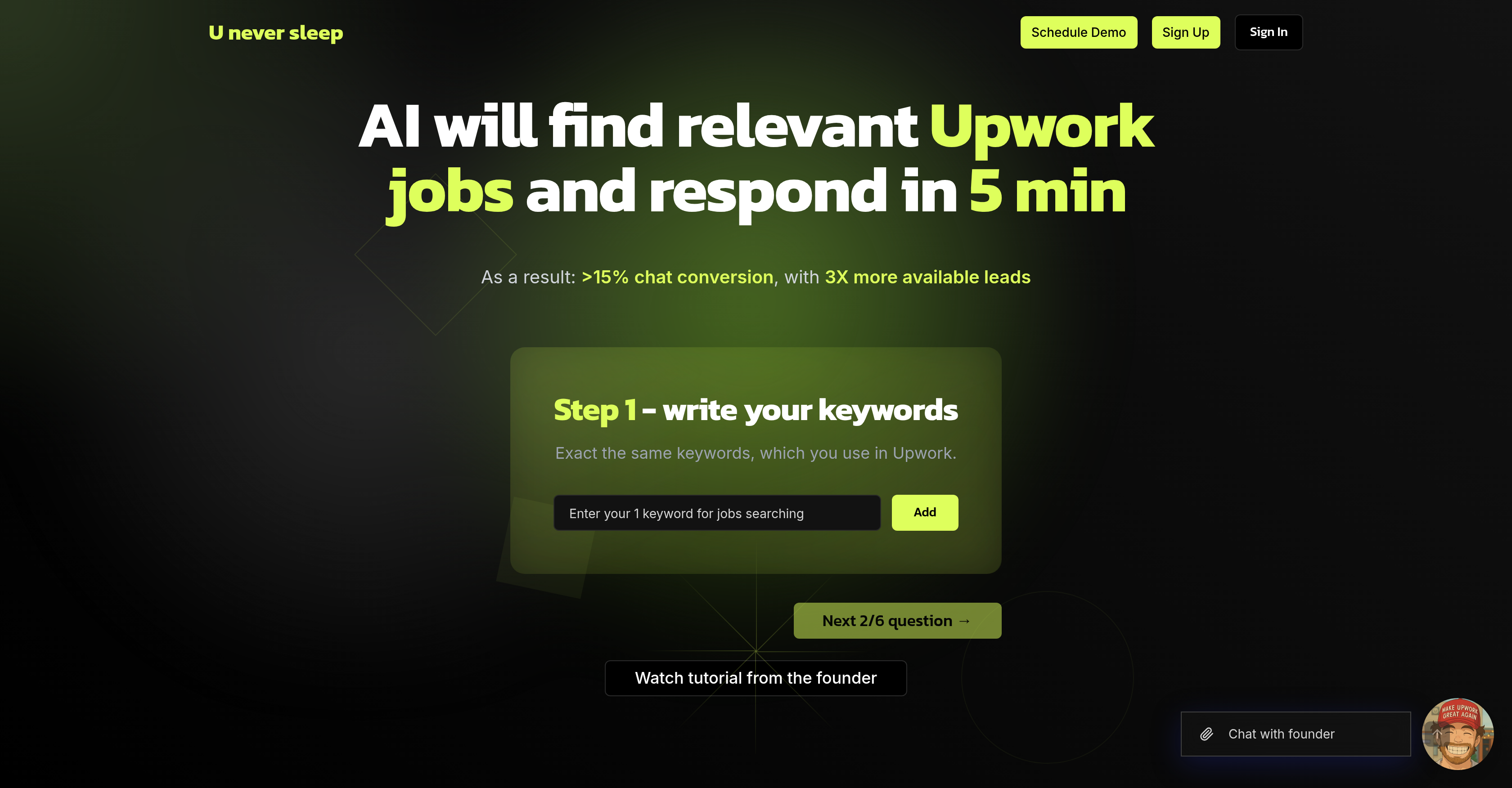U Never Sleep - Screenshot showing the interface and features of this AI tool