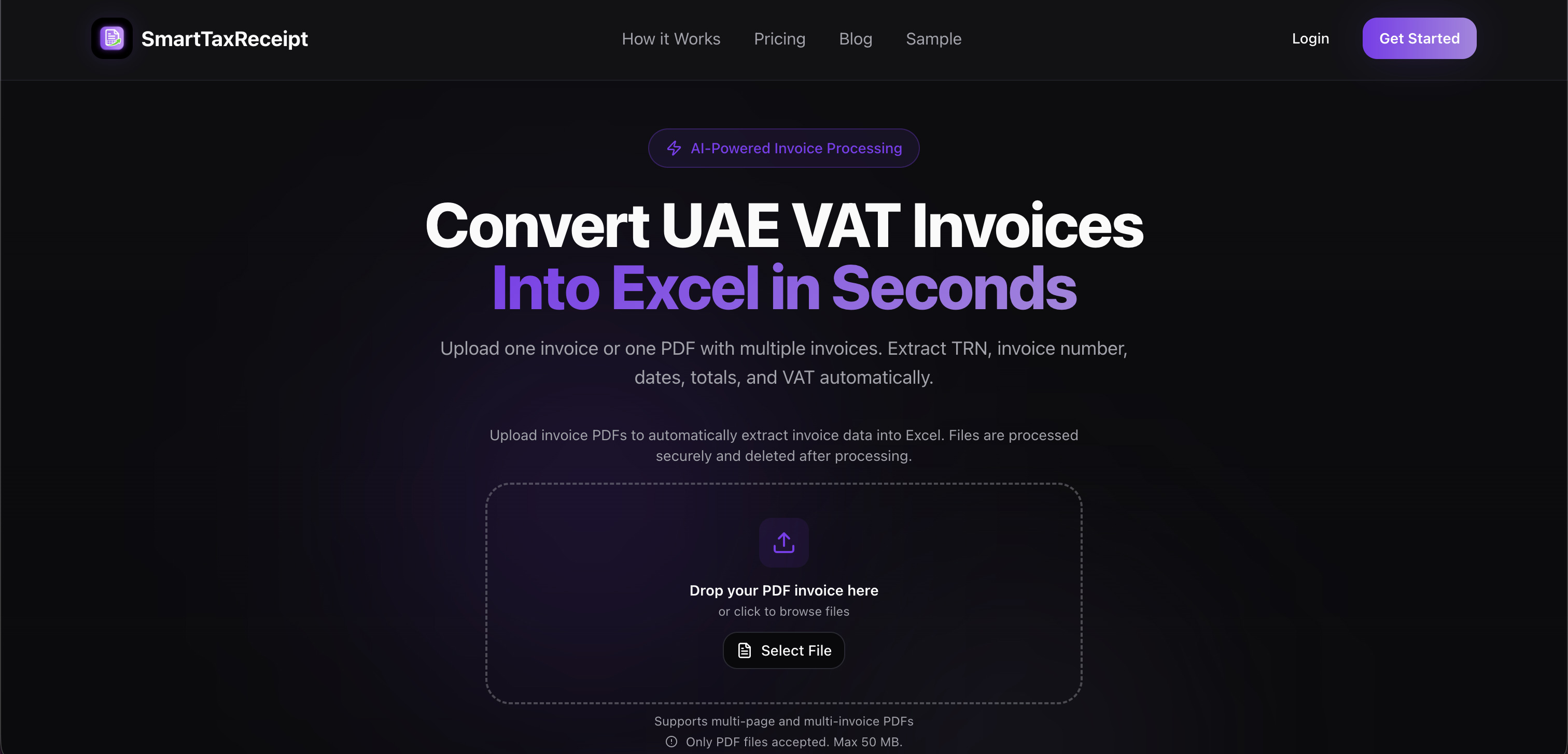 UAE SmartTaxReceipt - Screenshot showing the interface and features of this AI tool