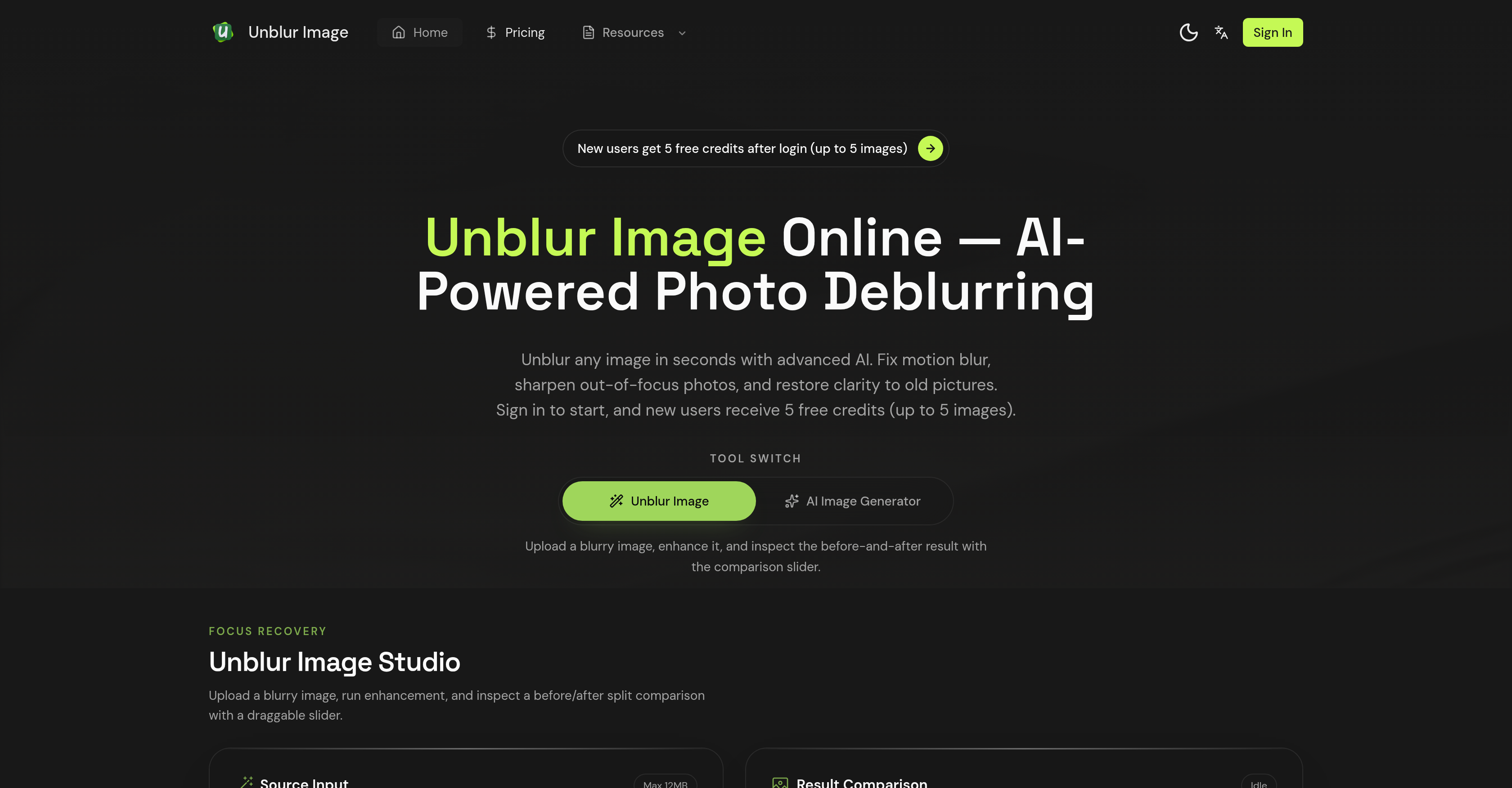 Unblur Image.io - Screenshot showing the interface and features of this AI tool