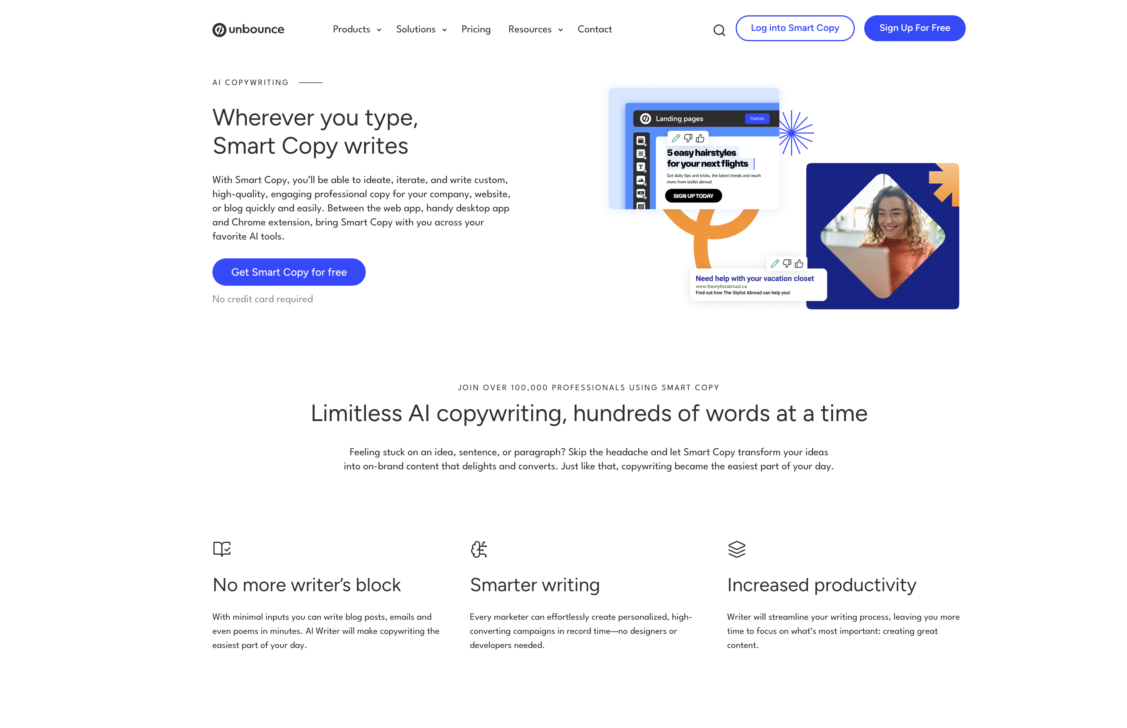 Unbounce - Screenshot showing the interface and features of this AI tool